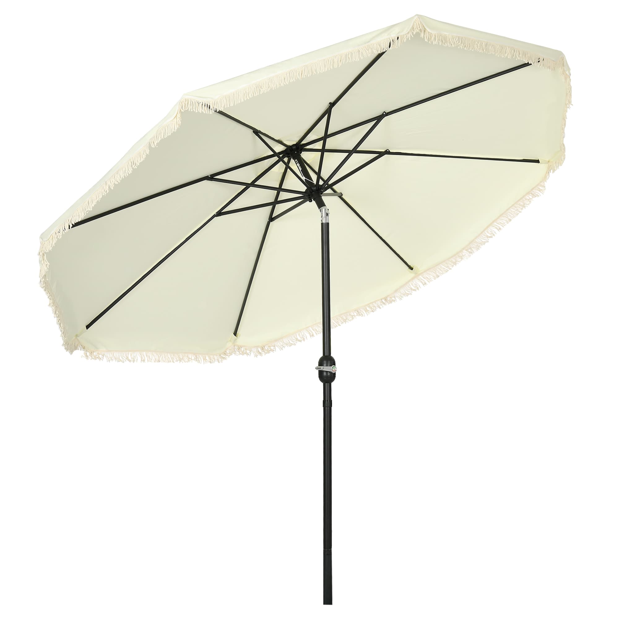 Outsunny Parasol inclinable rond Ø 268 cm avec franges tissu polyester haute densité 180 g/m2 protection solaire crème