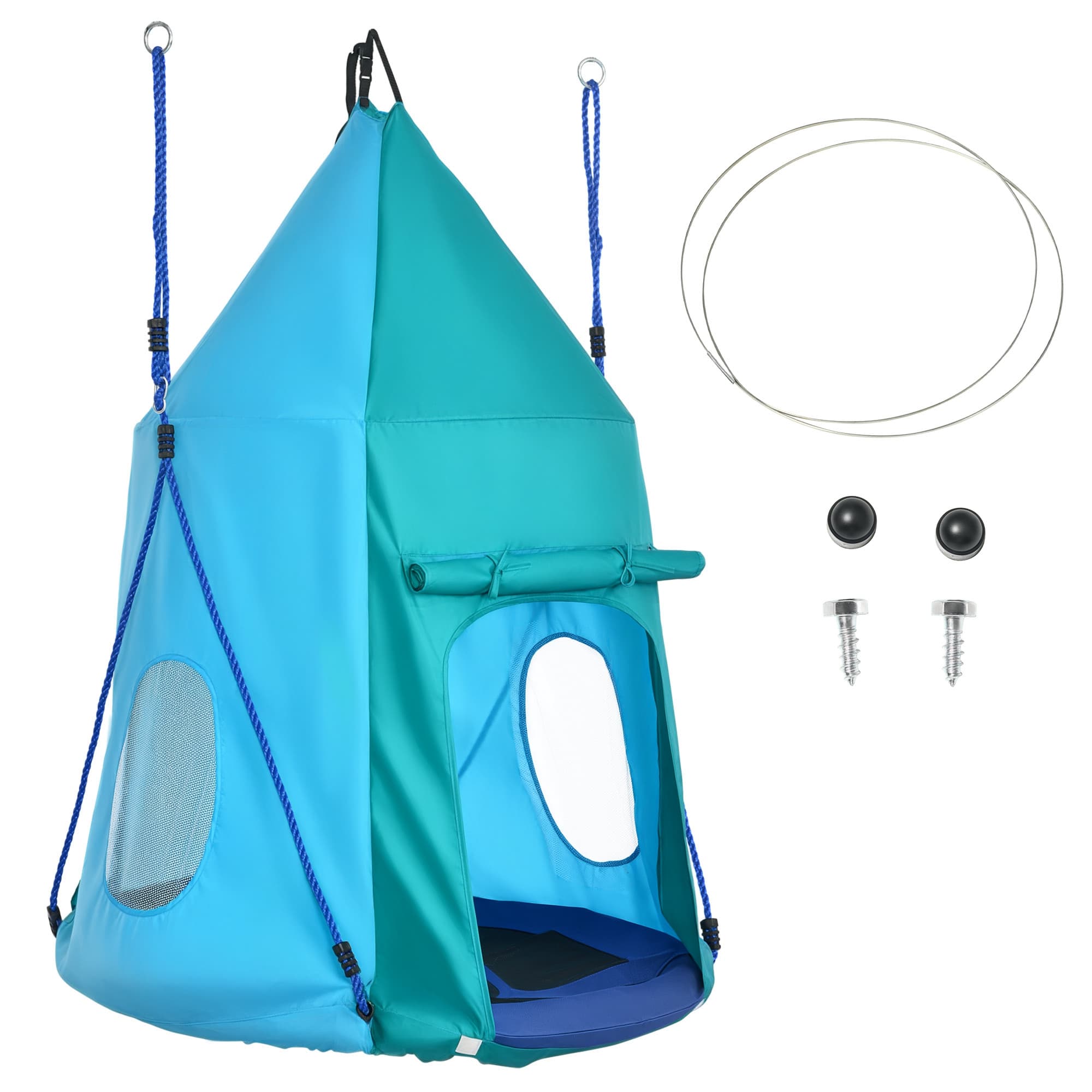 Outsunny Balançoire nid d'oiseau avec tente amovible Ø 110 cm charge max. 150 Kg corde réglable en hauteur 120 à 180 cm bleu Aosom France