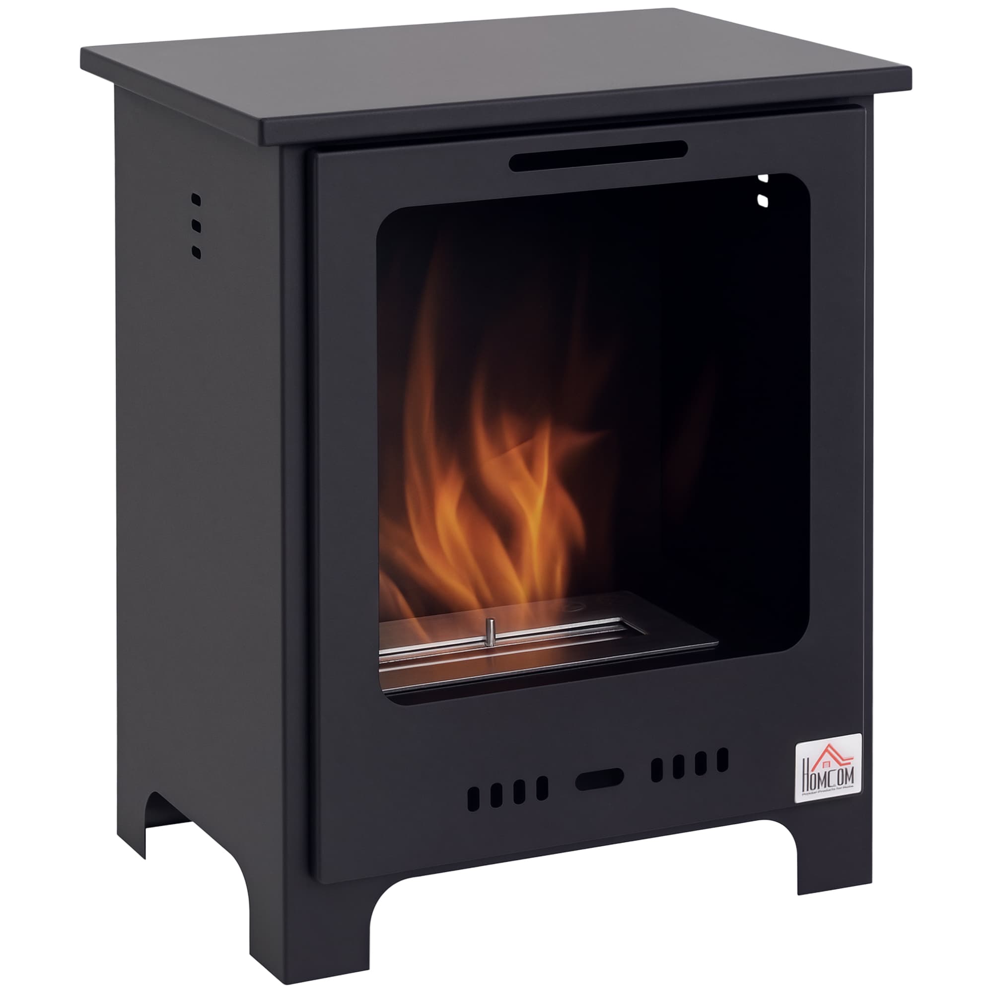 HOMCOM Cheminée bioéthanol sur Pieds brûleur 1,5 L, 3h de durée de combustion Style néo-rétro poêle dim. 40L x 30l x 50H cm Couverture 20-25 m2 Noir