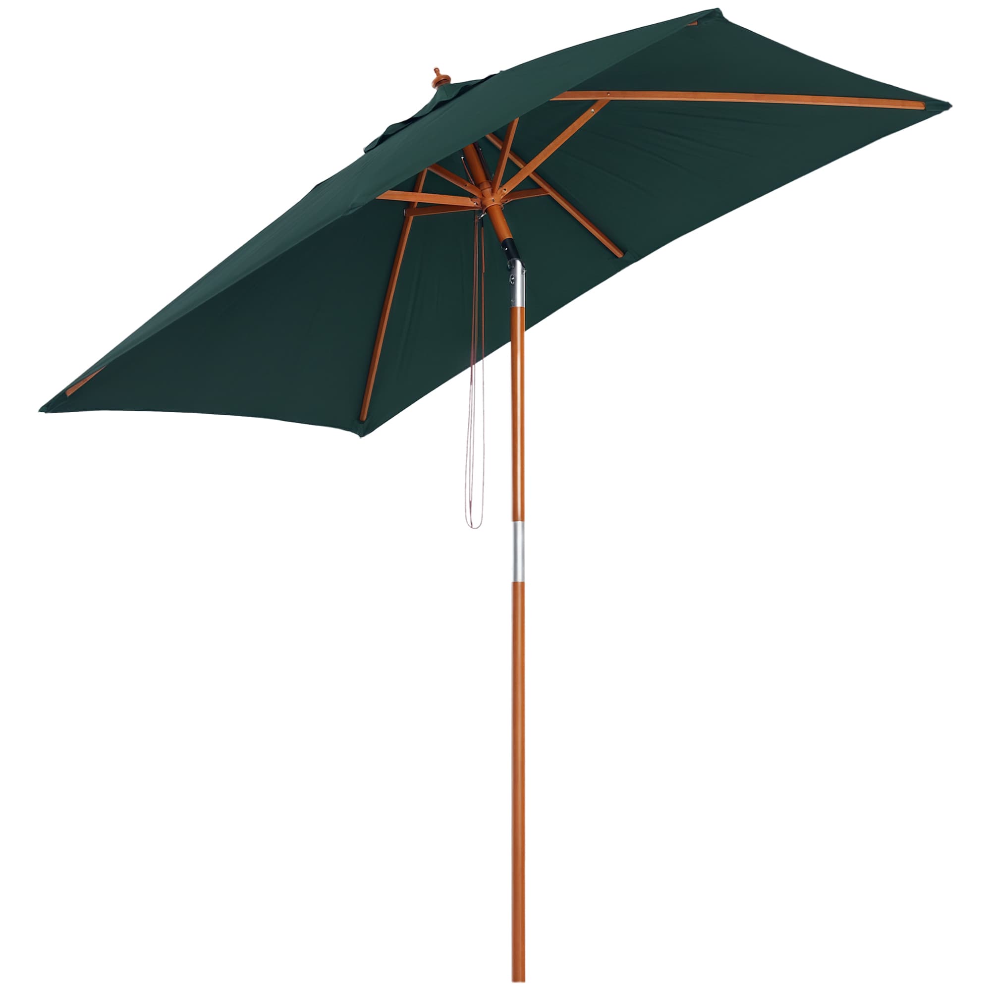 Outsunny Parasol rectangulaire inclinable bois polyester haute densité 2L x 1,5l x 2,3H m vert foncé