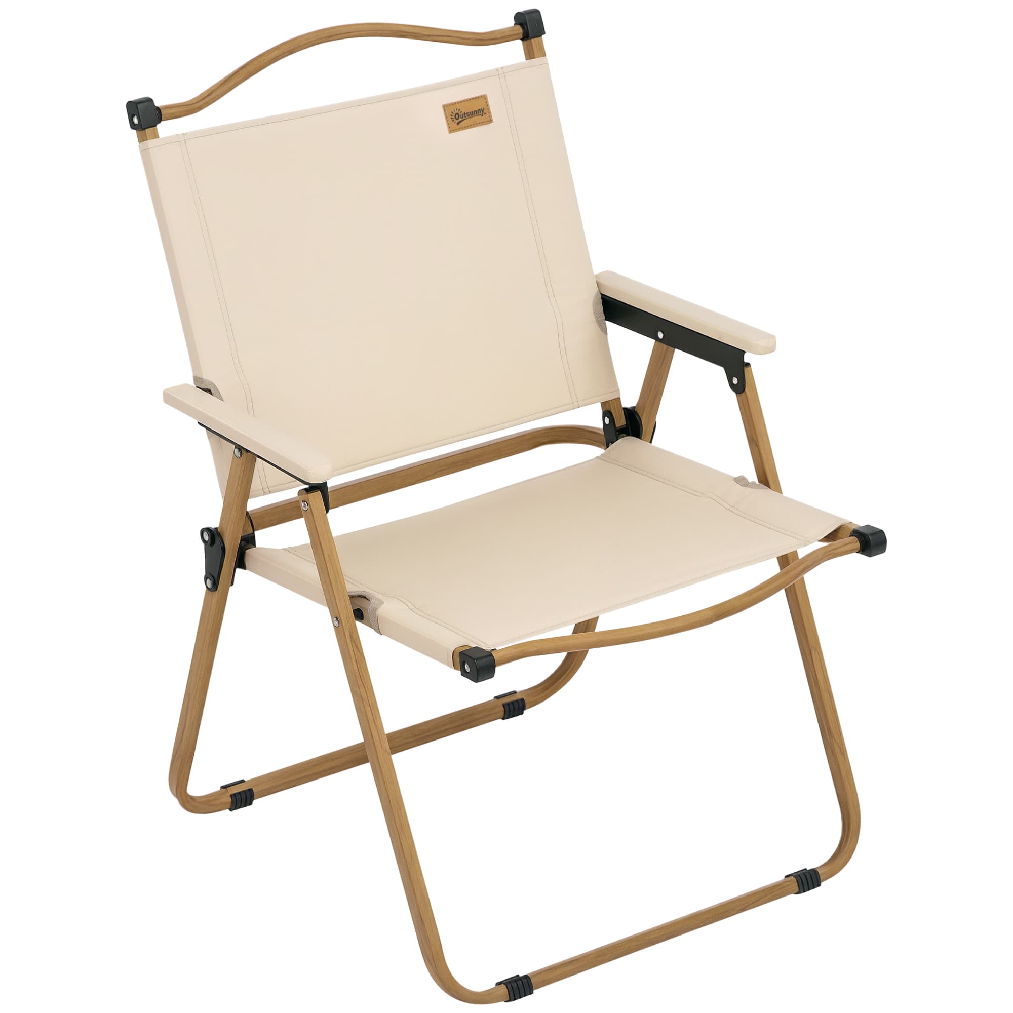 Outsunny Chaise de camping chaise de pêche pliante avec accoudoirs tissu Oxford et structure acier 54 x 59 x 78 cm Kaki Aosom France