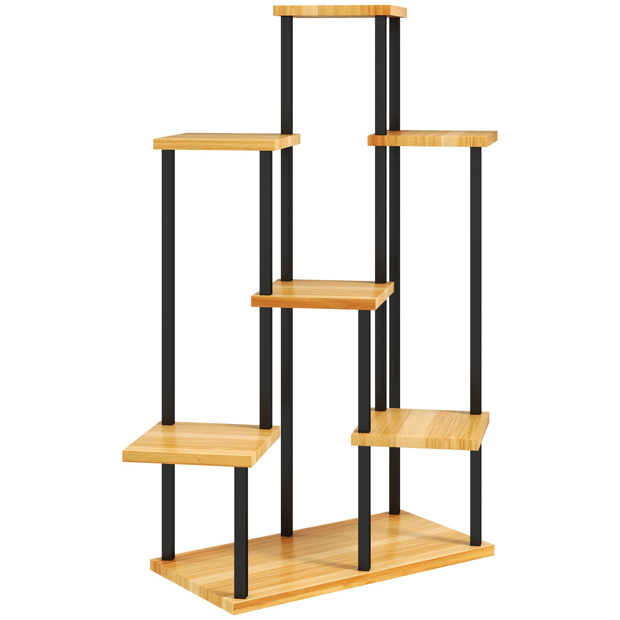 Outsunny Support à plantes à 7 niveaux pour intérieur et extérieur, étagère plante en acier et bois, bois naturel