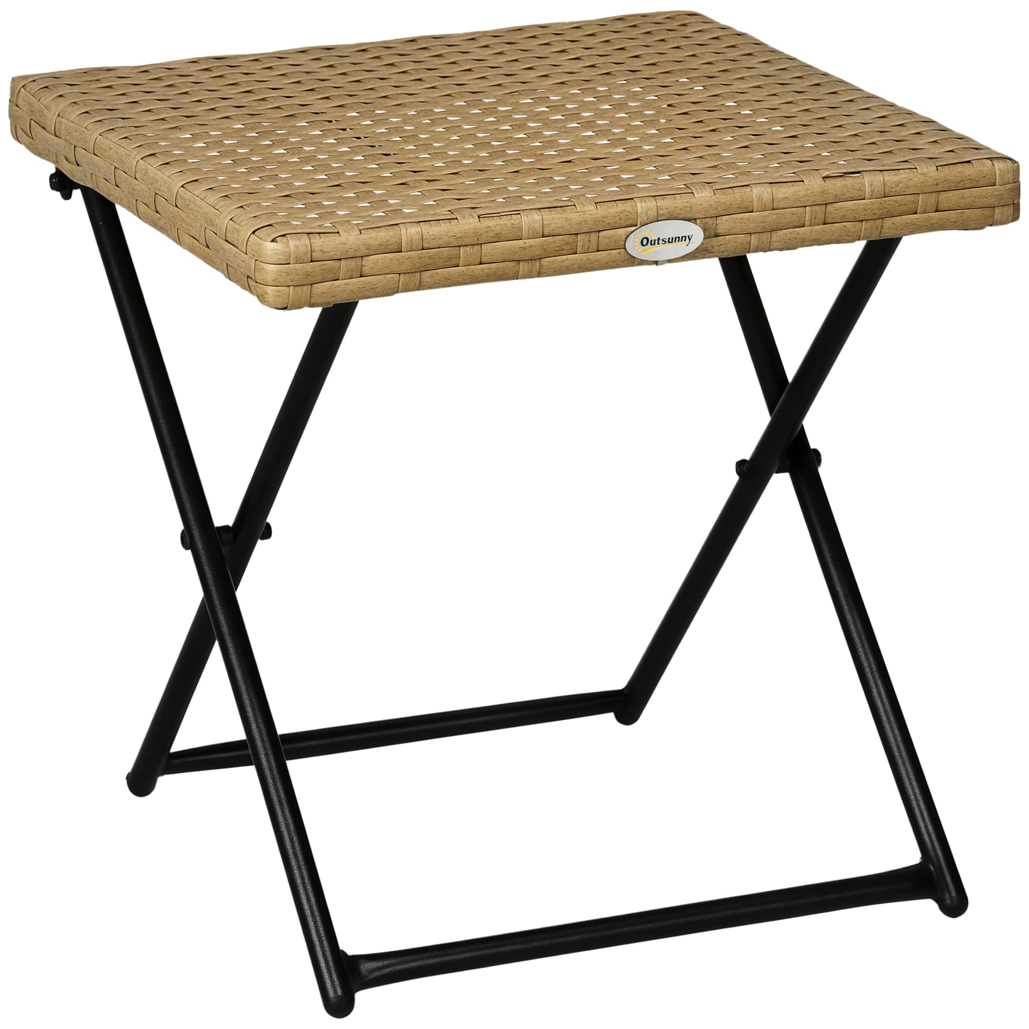 Outsunny Table basse table de jardin table pliante style cosy chic dim. 40L x 40l x 40H cm métal époxy résine tressée bois naturel Aosom France