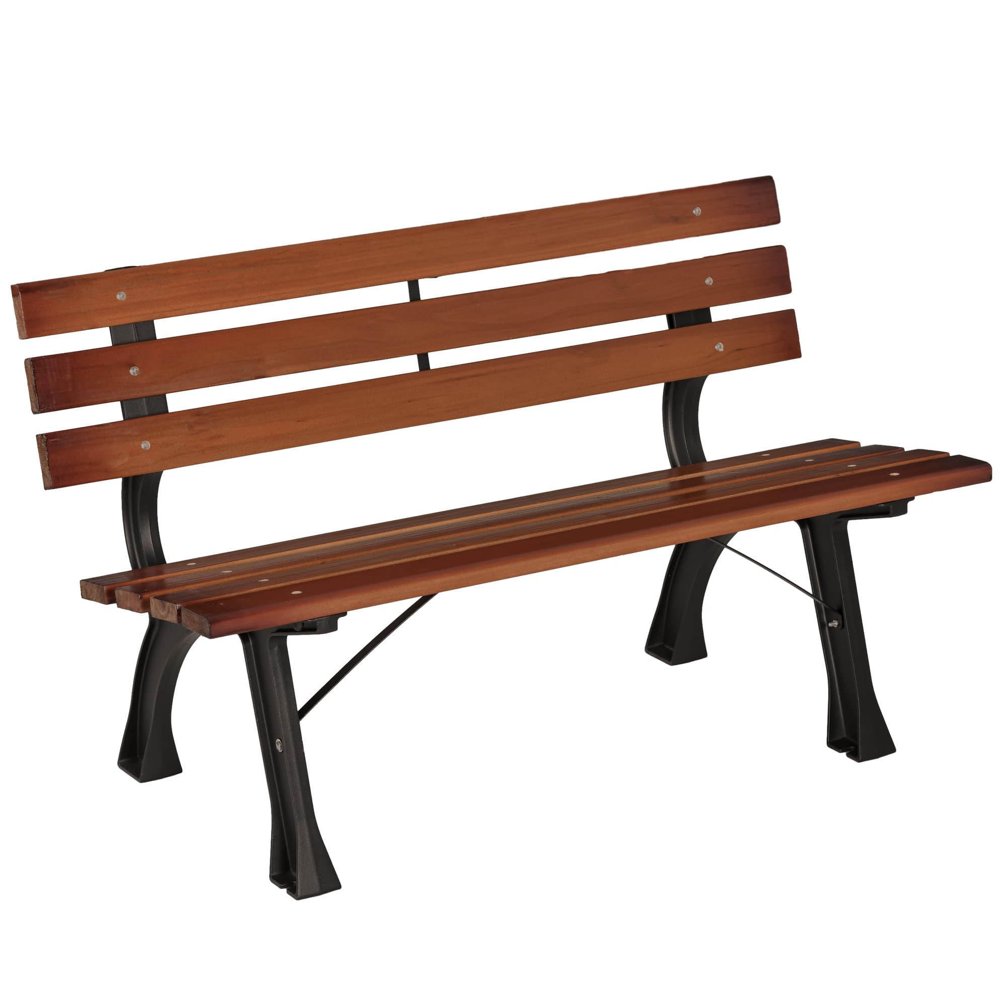 Outsunny Banc de jardin extérieur 2 places en aluminium et lattes de bois, dim. 120L x 57l x 70H cm