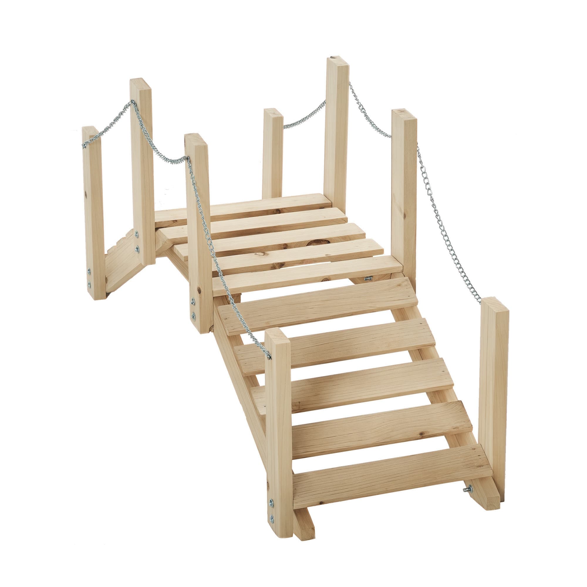 Outsunny Pont de jardin pont d'étang passerelle bois massif sapin avec chaînes métal 100 x 32 x 48 cm bois naturel