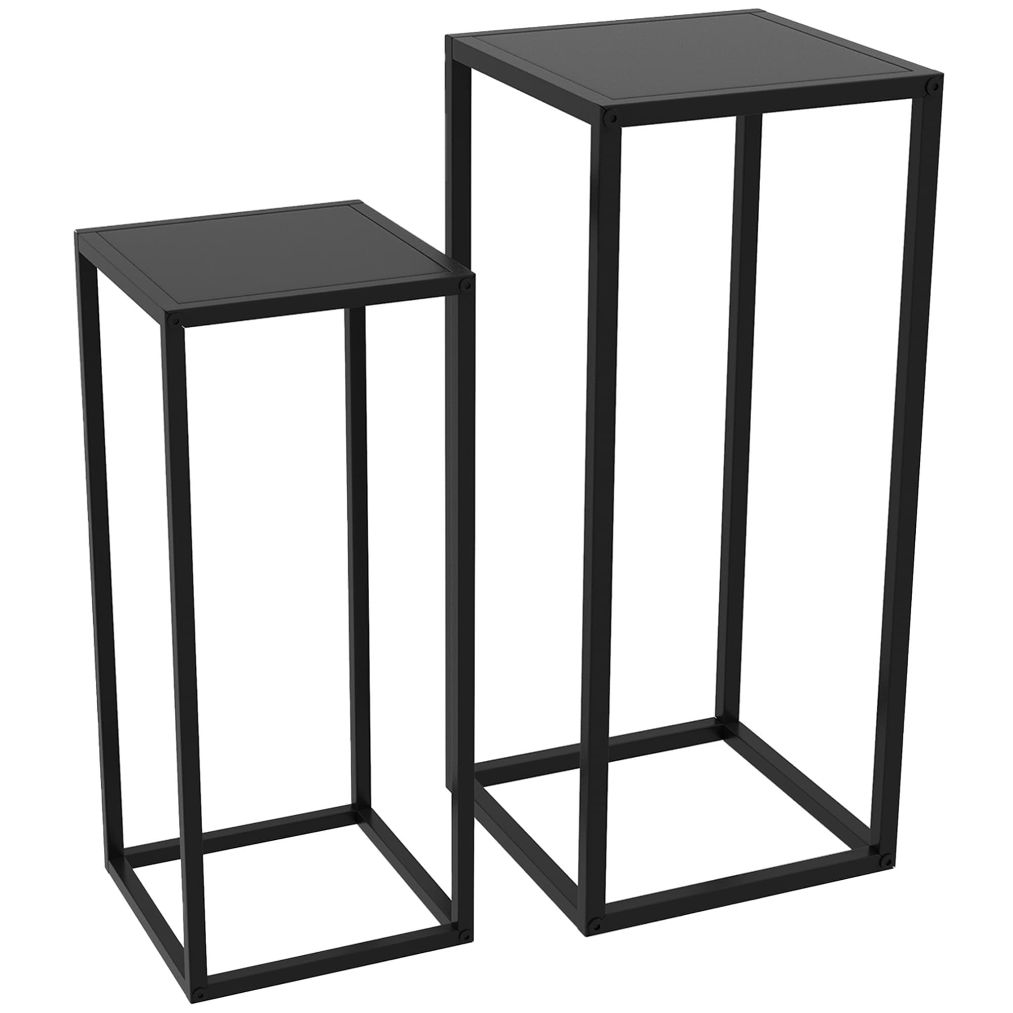 Outsunny Lot de 2 supports pot de fleurs encastrables 2 hauteurs différentes 58,5 et 65 cm - acier noir