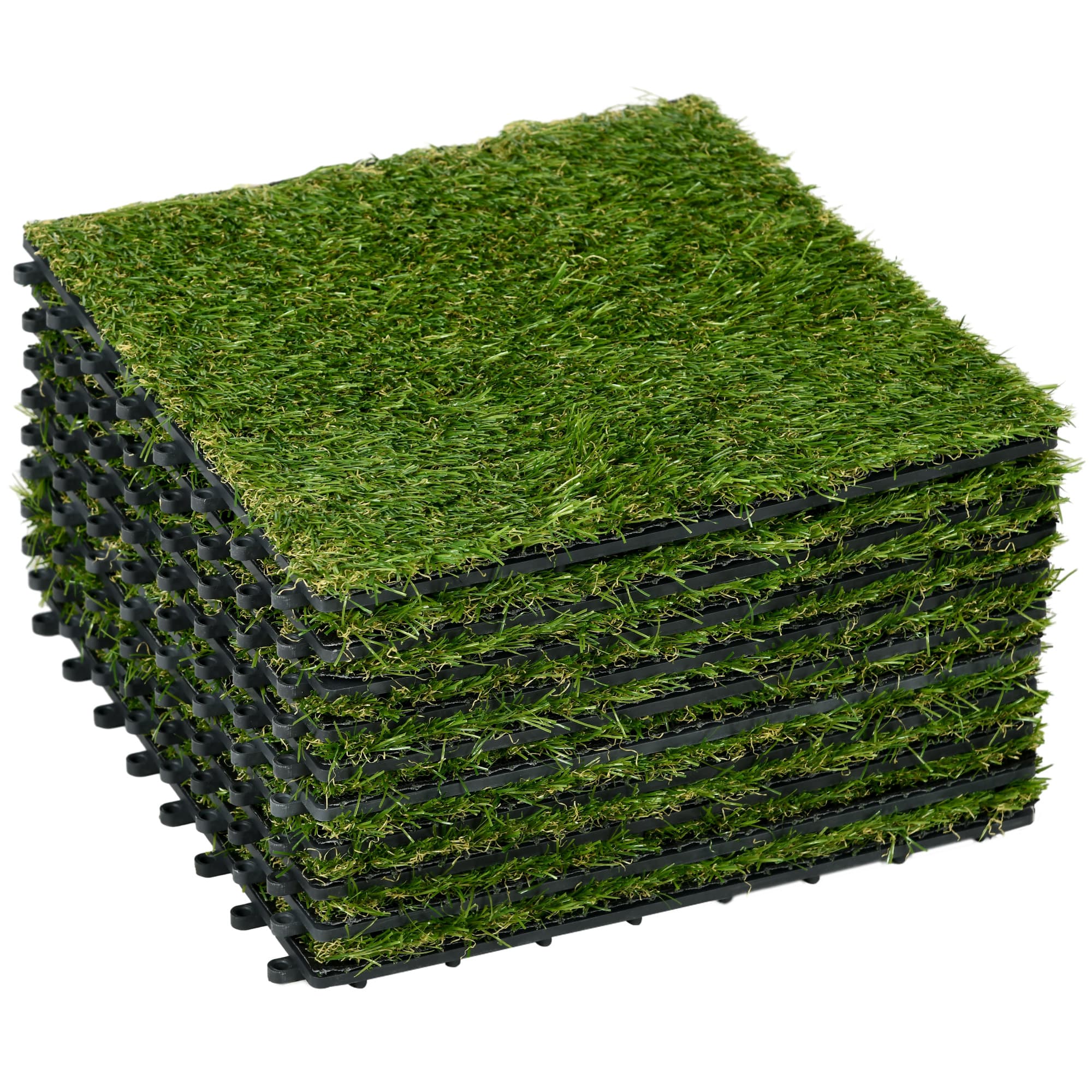 Outsunny Gazon synthétique Artificiel Set de 10 Dalles Carreaux 30 x 30 cm épaisseur Confort 3,5 cm à emboîter Vert
