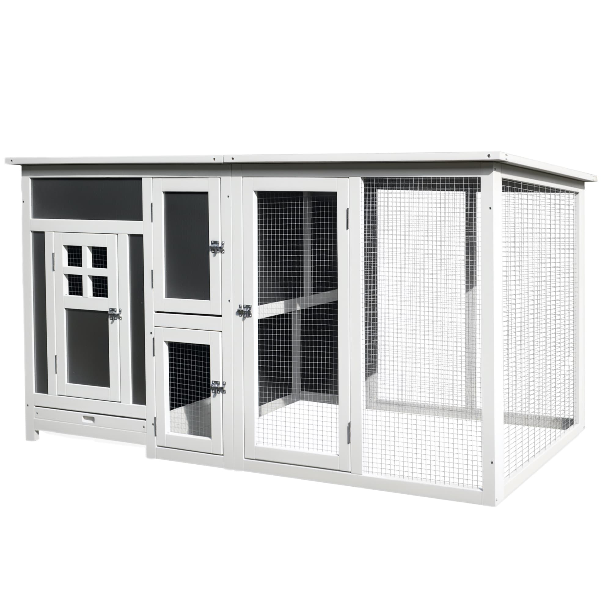 PawHut Poulailler multi-équipements niche toit ouvrant perchoir pondoir enclos tiroir à déjection 160L x 75l x 80H cm bois massif pin gris blanc