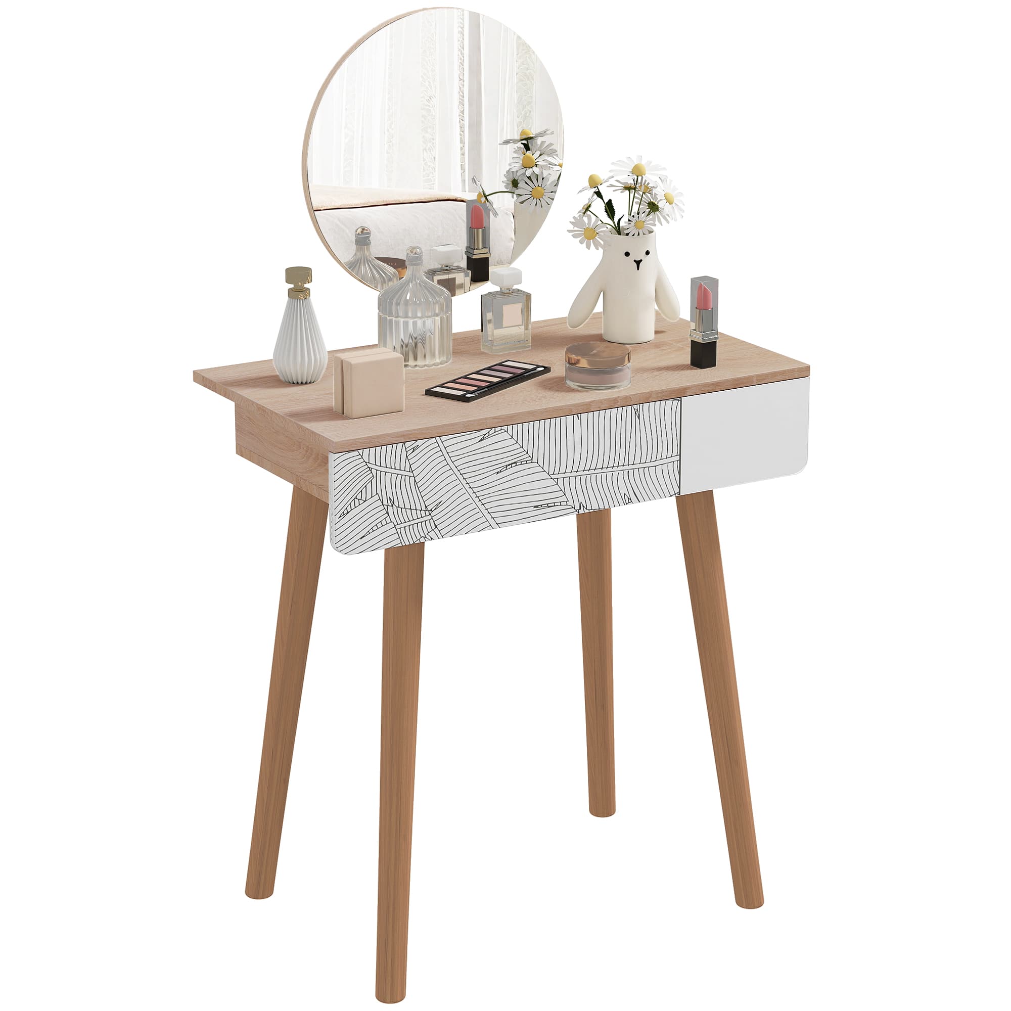 HOMCOM Coiffeuse Scandinave avec Tiroir et Grand Miroir, Espace Maquillage Raffiné Aosom France