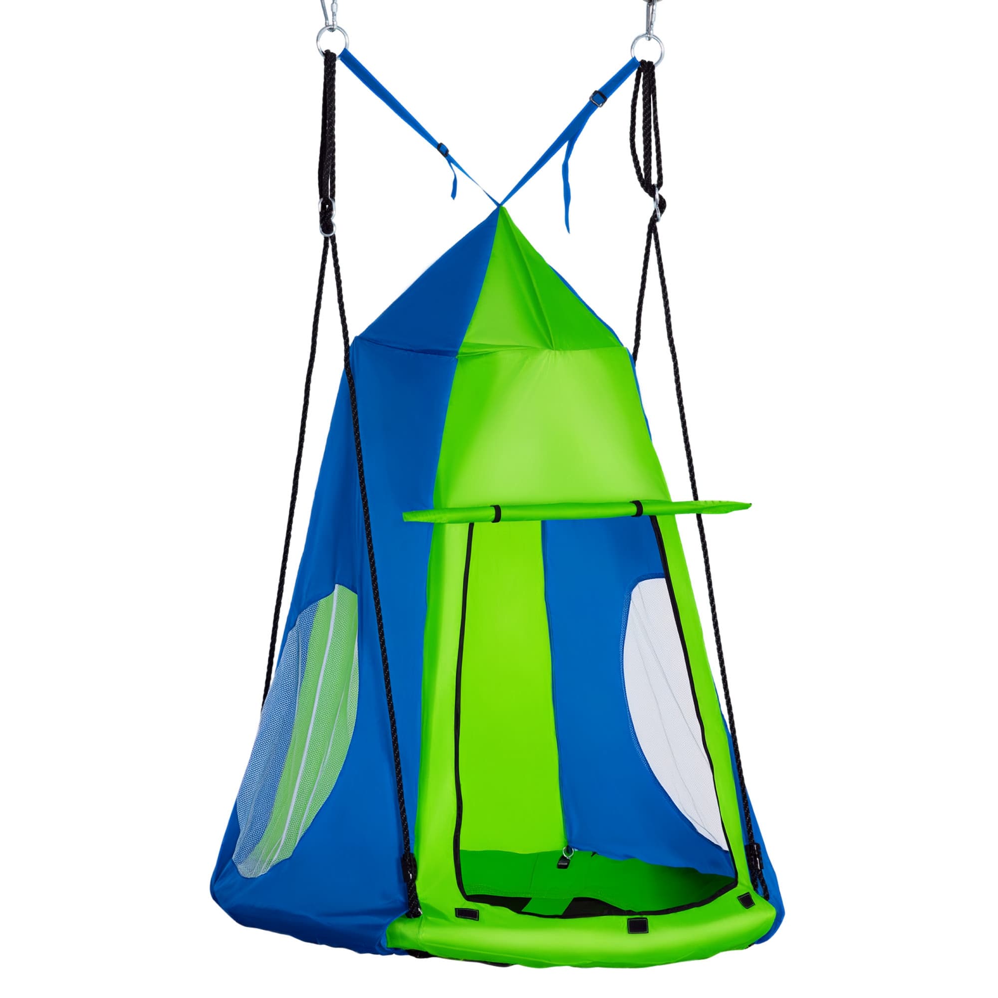 Outsunny Balançoire Nid Suspendue Amovible Ø100cm Vert et Bleu Métal Oxford Robuste Aosom France