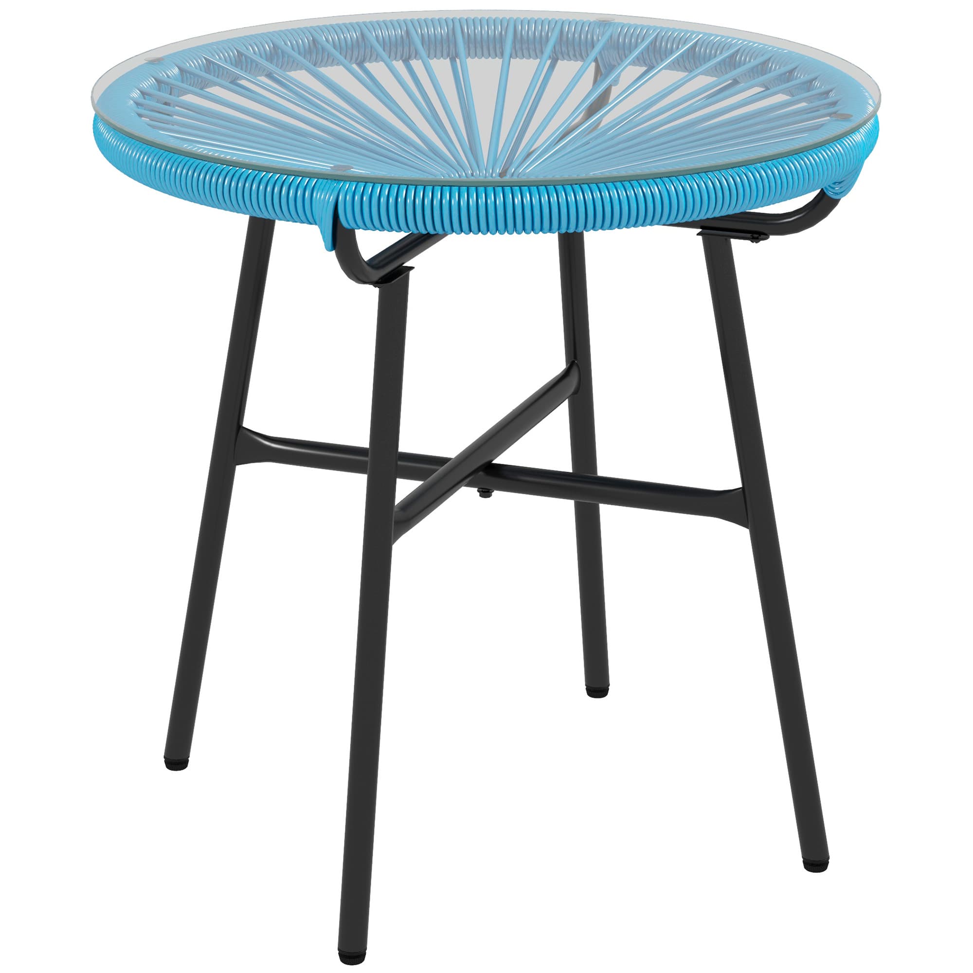 Outsunny Table basse ronde de jardin en résine aspect rotin métal et plateau verre trempé Ø 50 x 50H cm