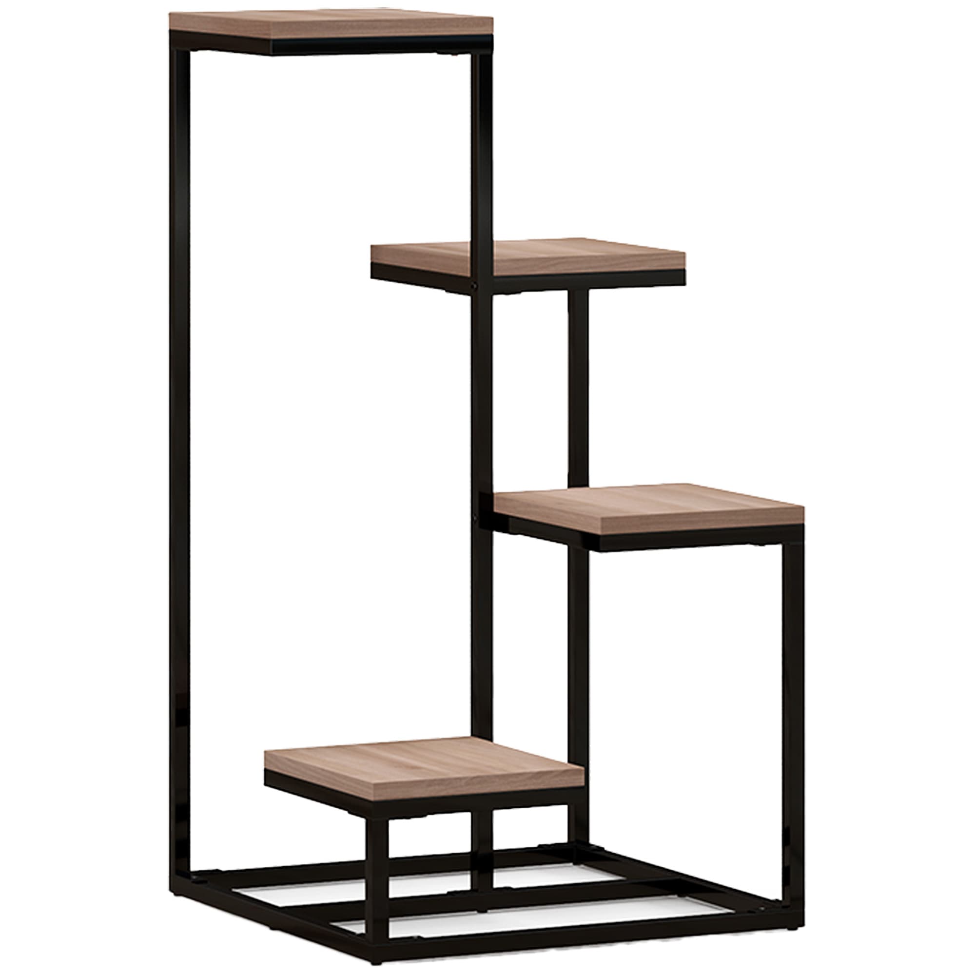 Outsunny Étagère à plantes étagère à fleurs en métal et bois 4 niveaux de différentes hauteurs style industriel 40 x 40 x 75,5 cm
