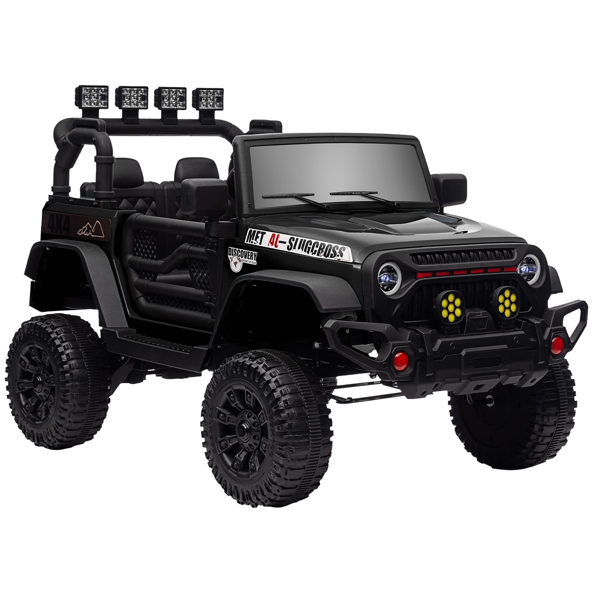 AIYAPLAY Voiture électrique enfants UTV avec télécommande 2,4G, 2 moteurs 12 V, musique, klaxon, lumières LED, 100x63x65cm, noir