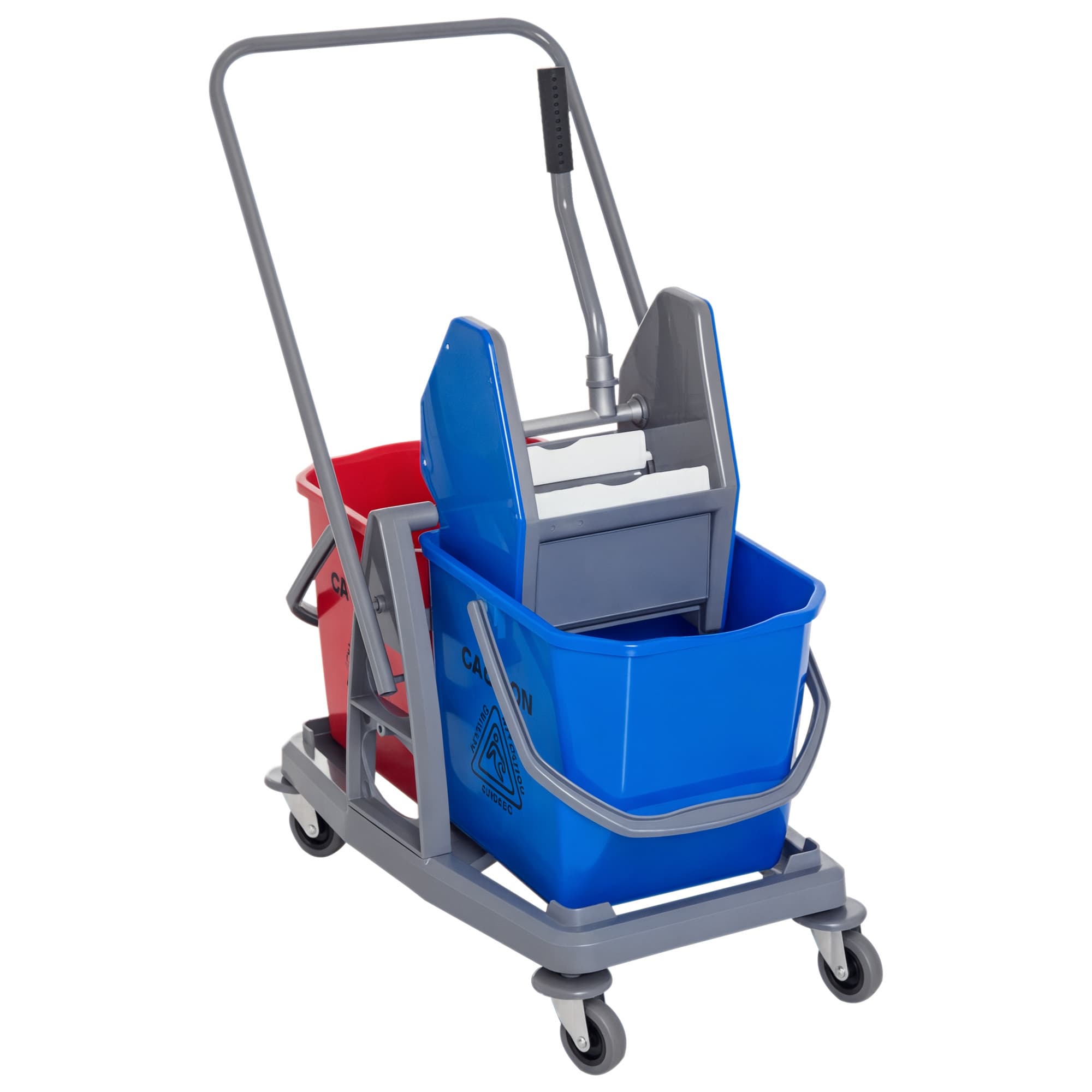 Homcom Chariot de Lavage Chariot de Nettoyage Professionnel Presse à Mâchoire 2 Seaux 25 L 73 x 45 x 92 cm Bleu Rouge aosom france