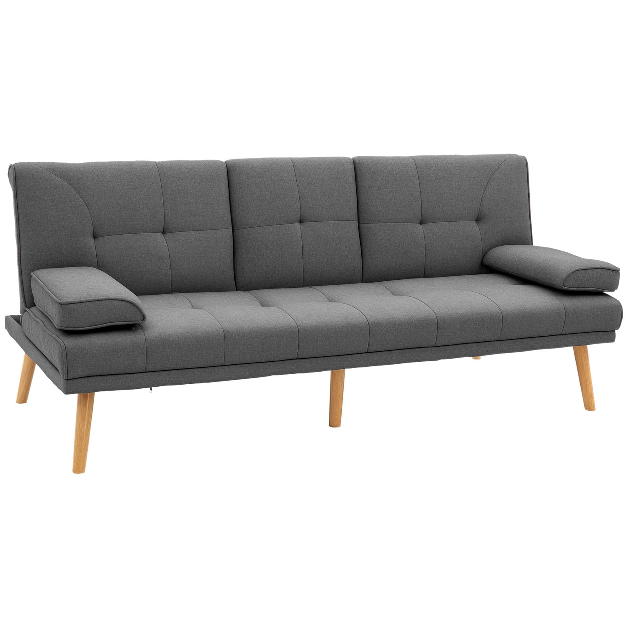 Outsunny Canapé 3 Places Convertible Lin Gris Foncé Dossier Réglable Design Scandinave Aosom France