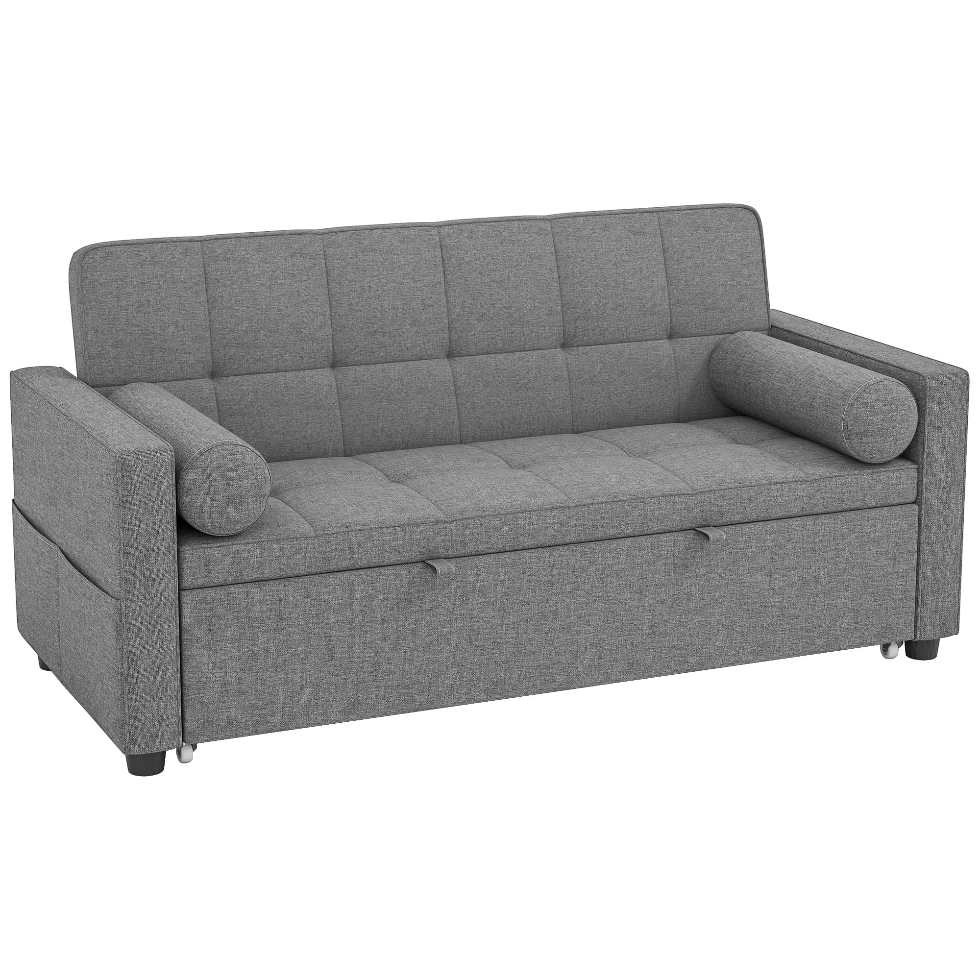 HOMCOM Canapé convertible 2 places 3 en 1 canapé-lit avec lit gigogne double dossier réglable 2 coussins 151x137,5x84cm gris