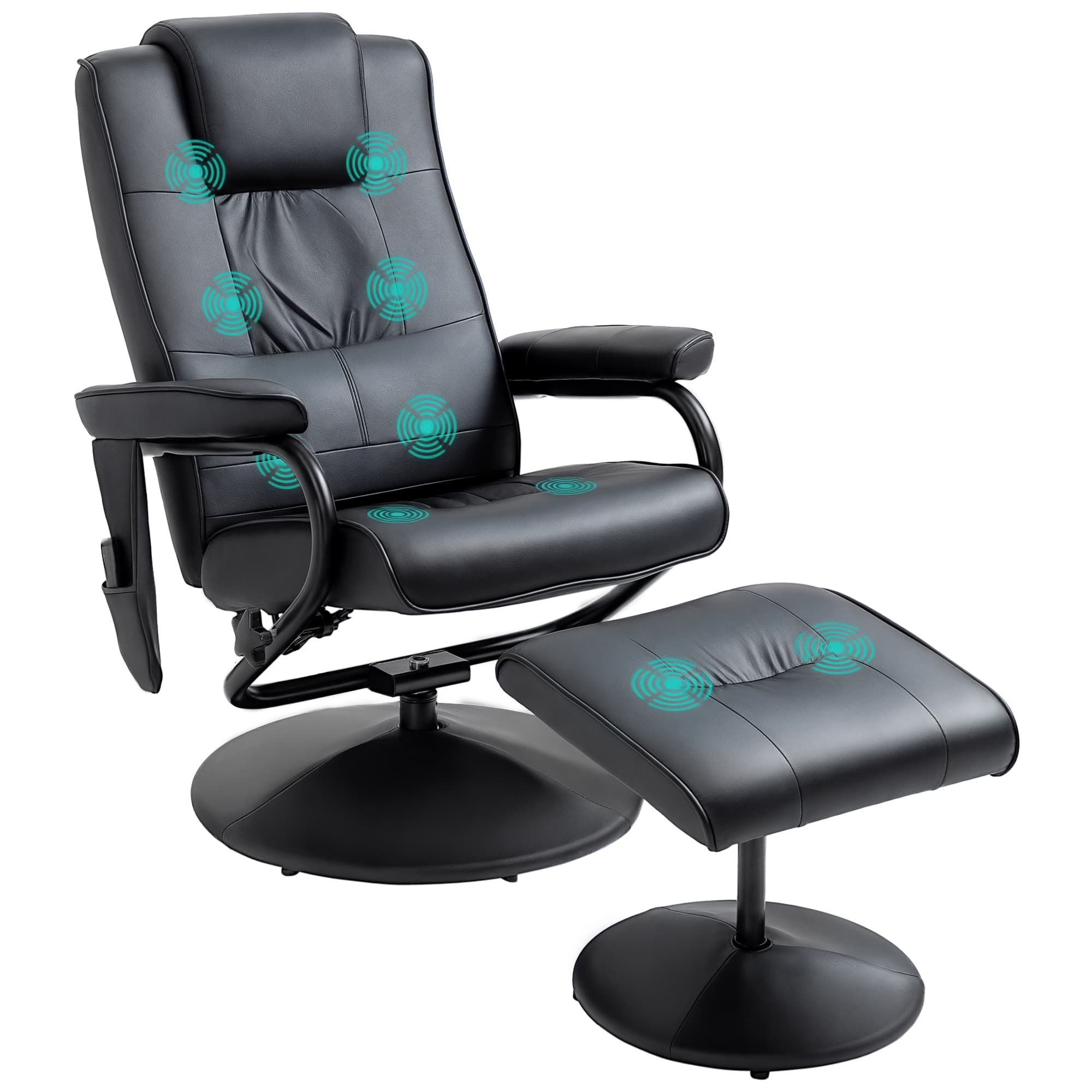 HOMCOM Fauteuil relaxant massant électrique fauteuil massage inclinable 145° avec repose-pieds télécommande incluse revêtement synthétique noir
