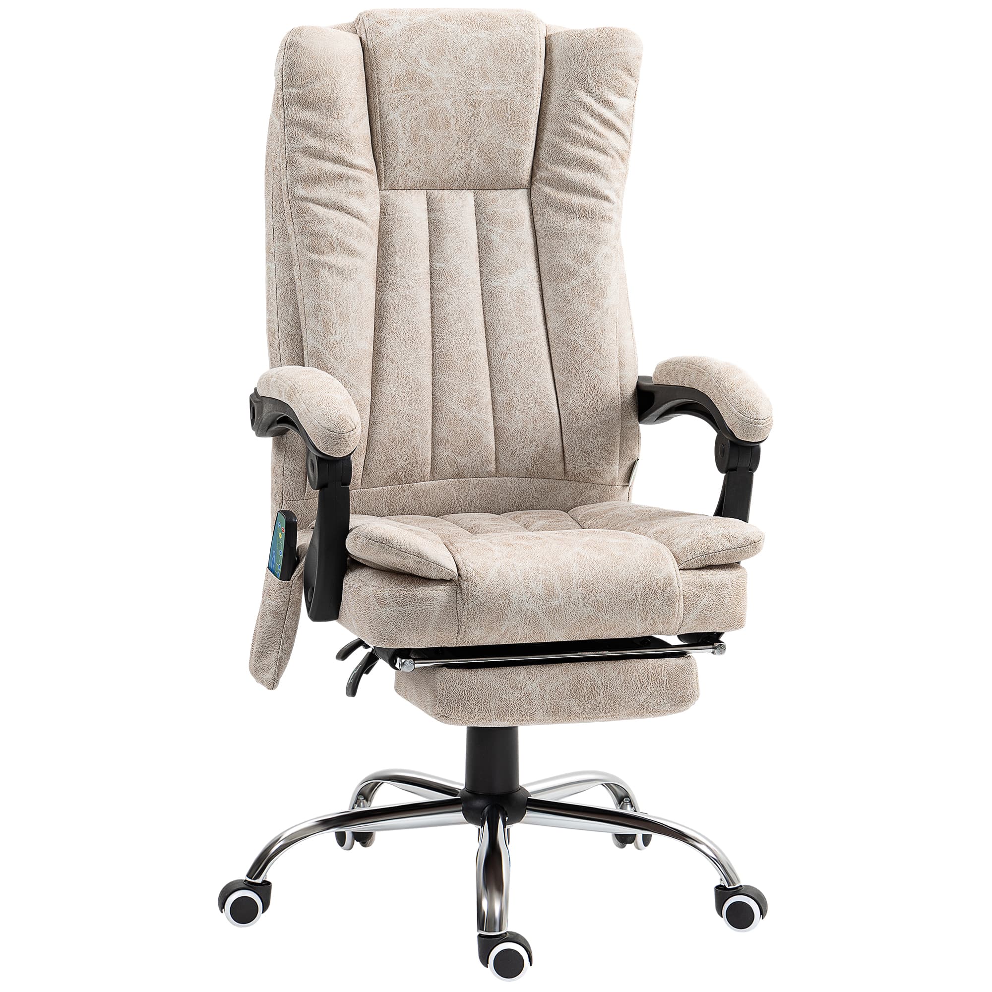 Vinsetto Fauteuil de bureau massant et chauffant avec hauteur réglable, dossier inclinable, repose-pied et télécommande, crème