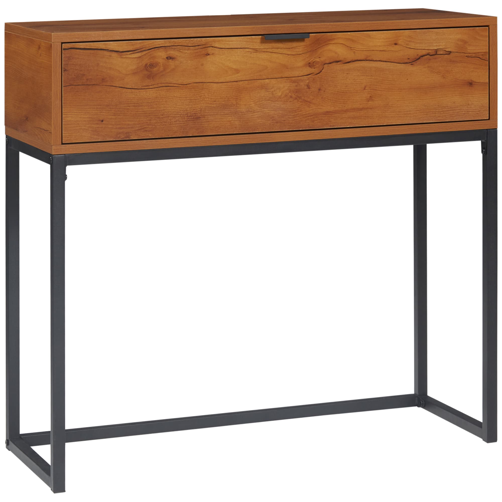 HOMCOM Console meuble, table console avec tiroir et pieds en acier, pour salon, entrée, couloir, 80 x 30 x 76 cm, bois naturel