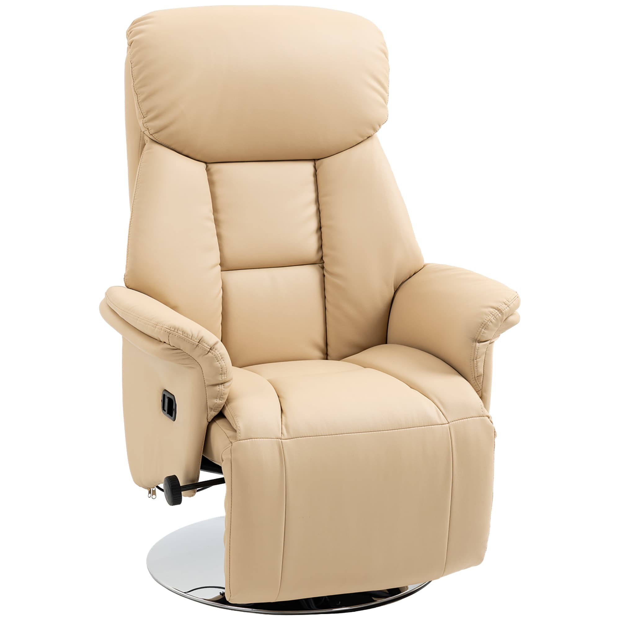 HOMCOM Fauteuil inclinable pivotant repose-pied réglable accoudoirs piètement acier chromé revêtement synthétique PU crème