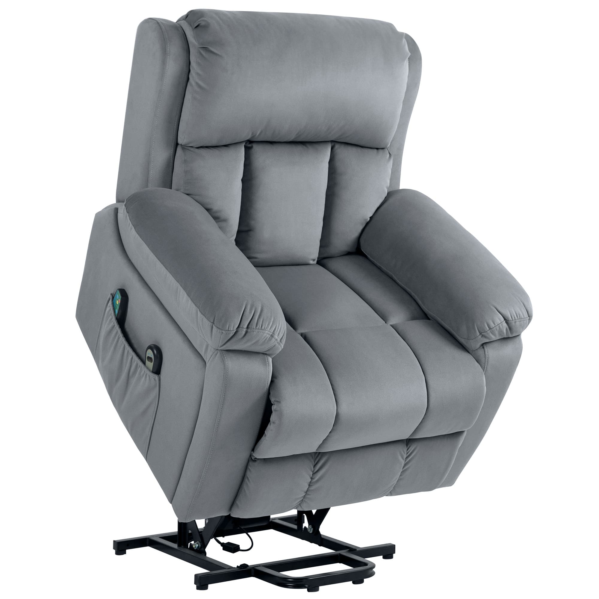 HOMCOM Fauteuil releveur électrique avec fonction massage et chaleur inclinaison réglable revêtement synthétique tissu gris