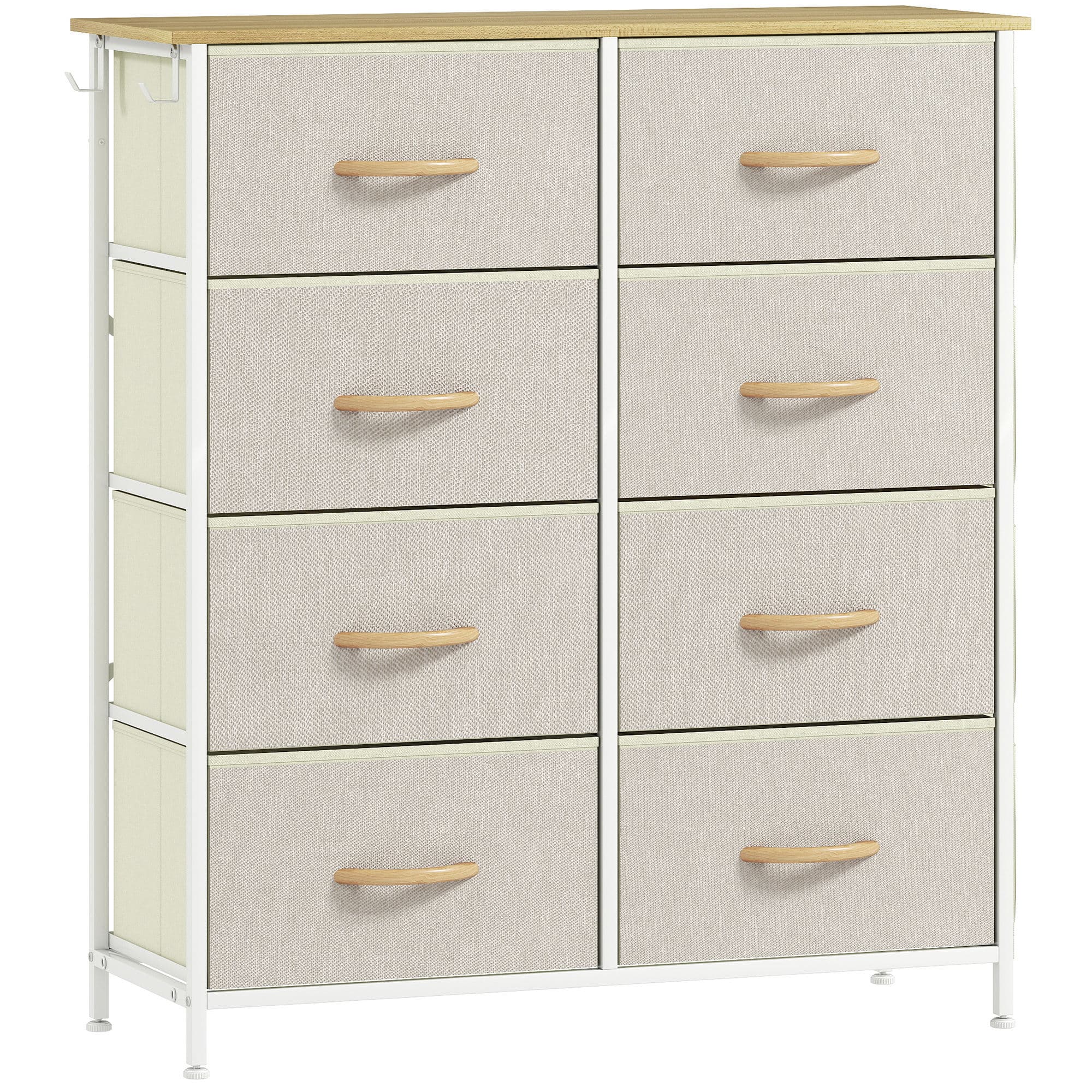 HOMCOM Commode 8 tiroirs en tissu, meuble de rangement avec 4 poches, 2 crochets, structure en acier, 86 x 30 x 94,5 cm, beige
