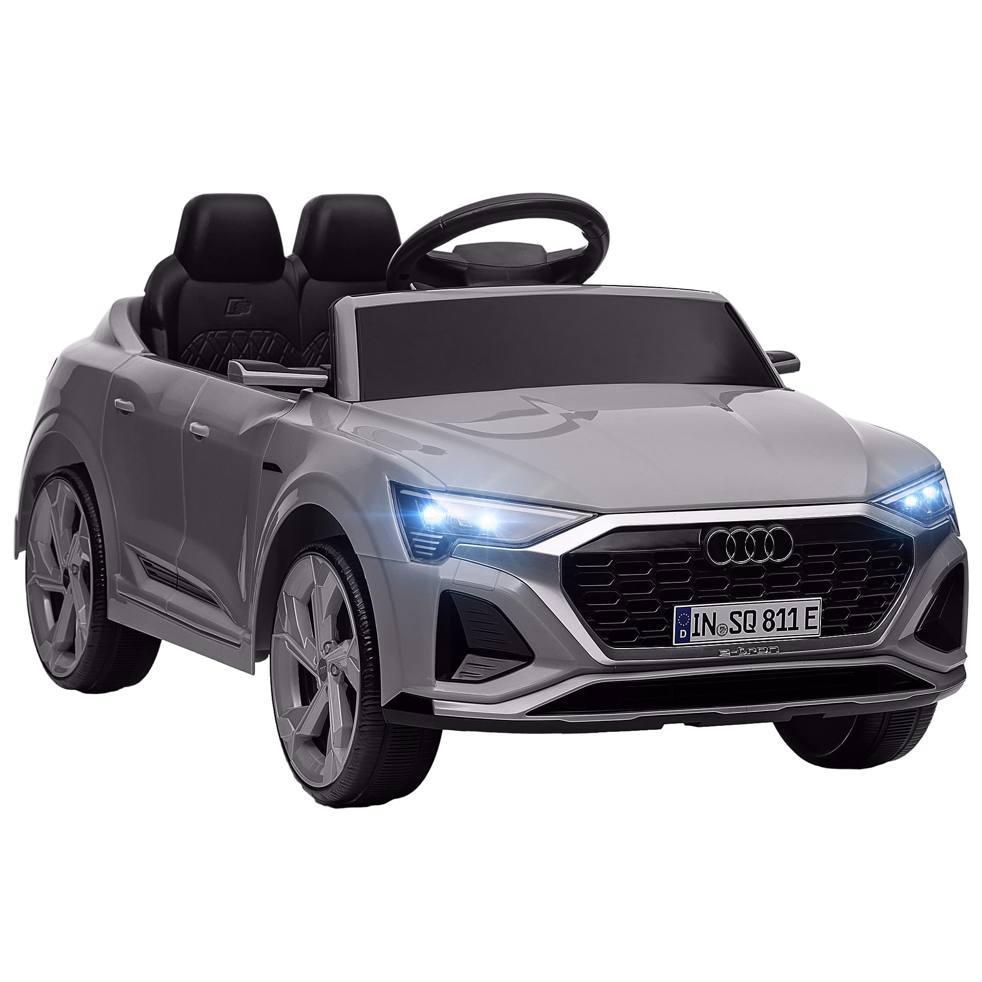 AIYAPLAY Voiture électrique pour enfants Licence Audi Q8 e-tron Sportback 12V télécommande, phares, musique, klaxon, 3-6 ans Gris