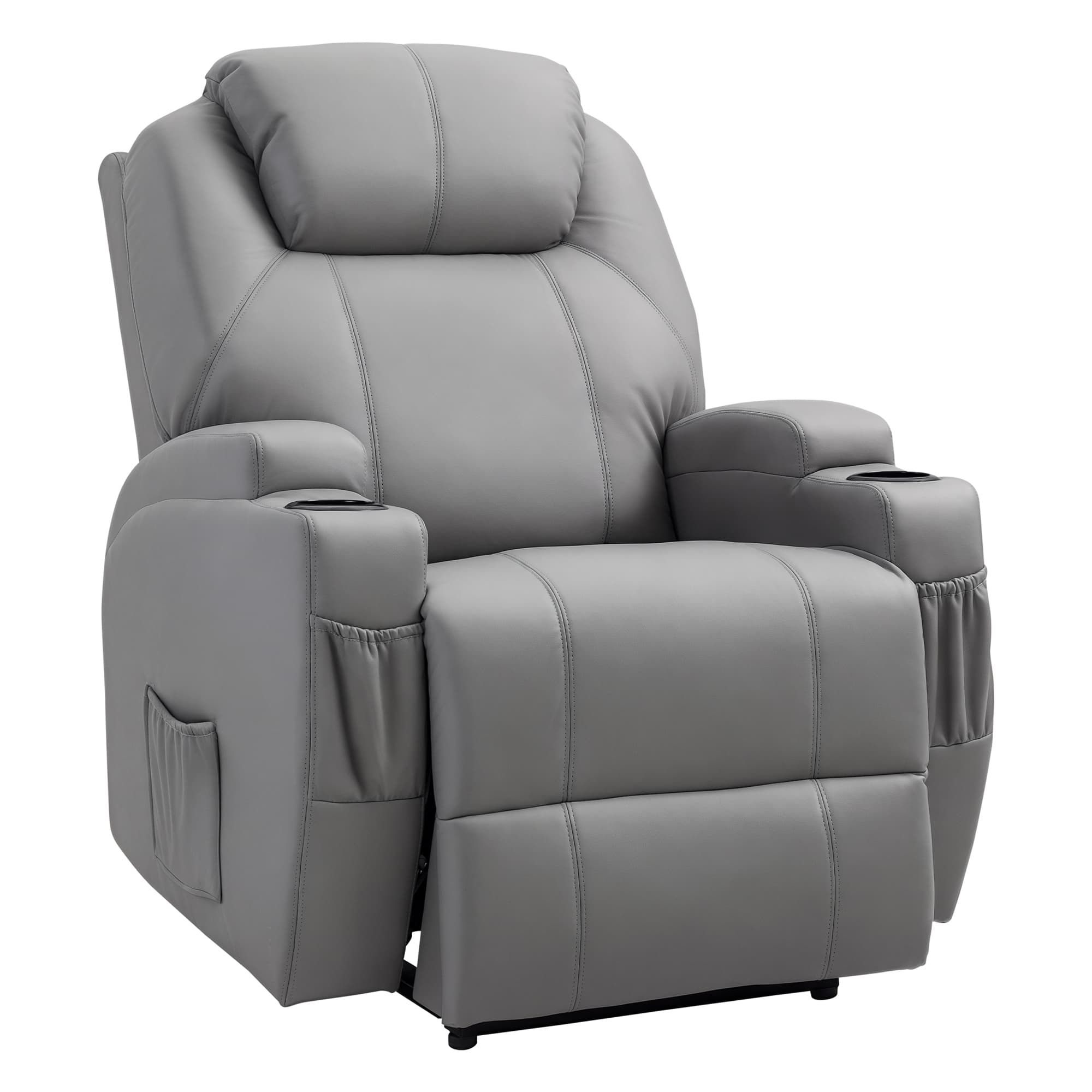HOMCOM Fauteuil Relax et Massant Électrique Luxe - Inclinaison Dossier, Repose-Pied, Revêtement synthétique, Gris Aosom France