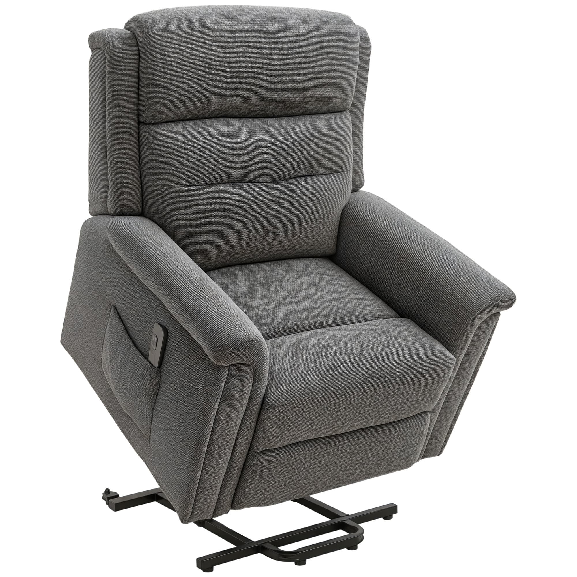 HOMCOM Fauteuil relax Fauteuil releveur électrique inclinable avec repose-pied et télécommande tissu polyester aspect lin gris 86L x 92,5P x 104H cm