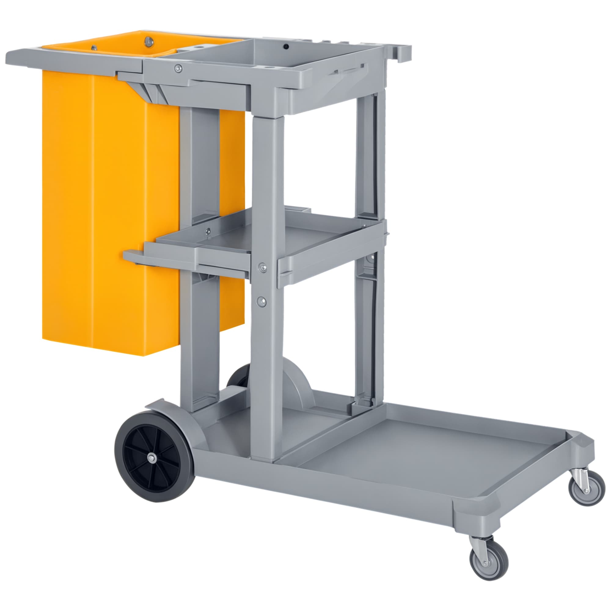 Homcom Chariot-Poubelle Chariot de Nettoyage Professionnel 3 Plateaux Sac Grande Résistance Fourni Jaune Gris aosom france