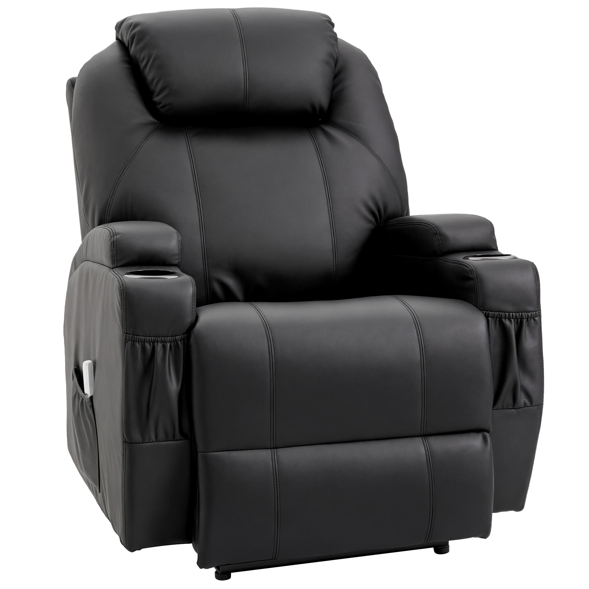HOMCOM Fauteuil Massant et Relaxant Électrique, Dossier Inclinable, Repose-Pied, Revêtement Synthétique, Idéal pour Salon, Noir Aosom France