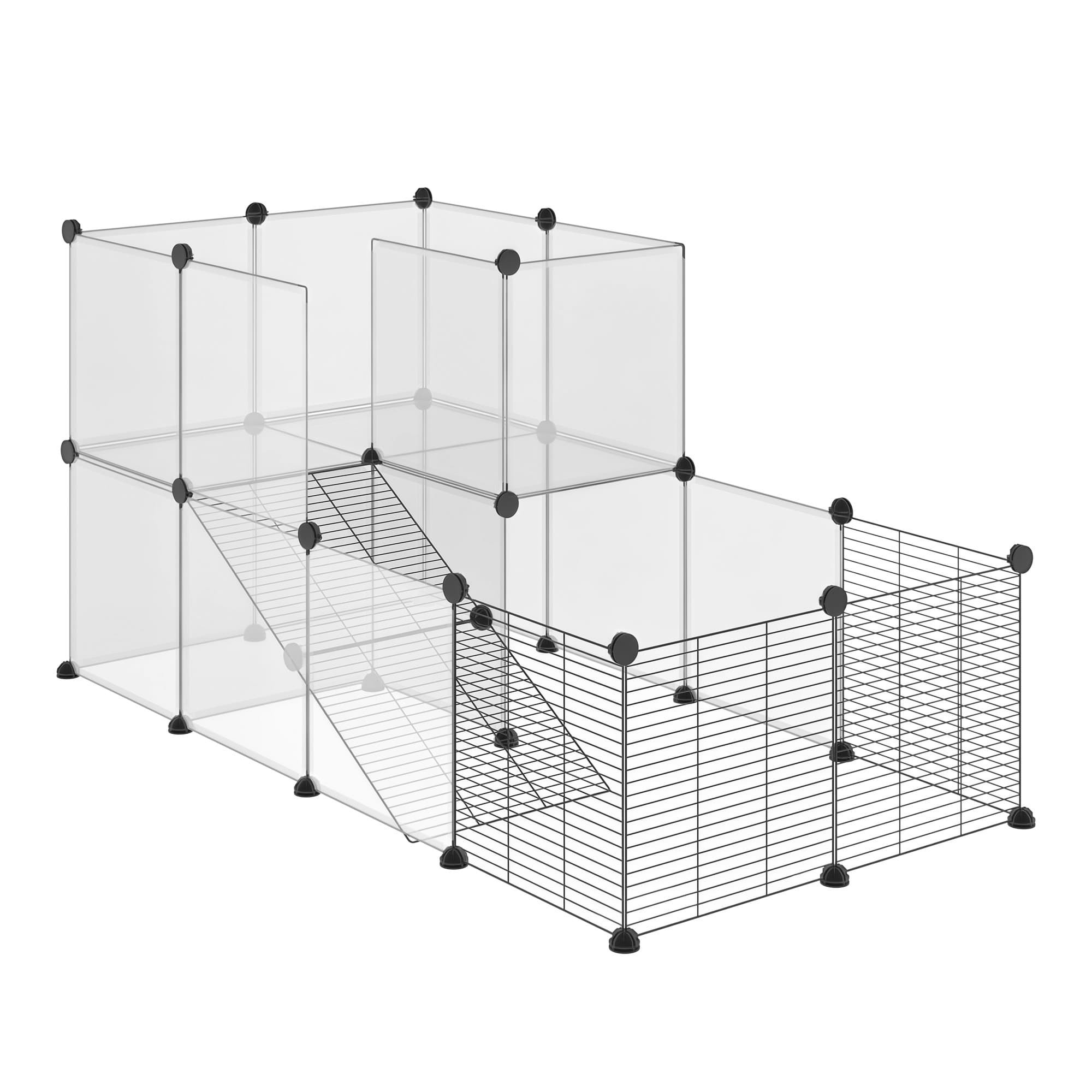 PawHut Enclos pour petits animaux design DIY cage modulable pour cochon d'Inde lapin chinchillas petits animaux domestiques 27 panneaux noir