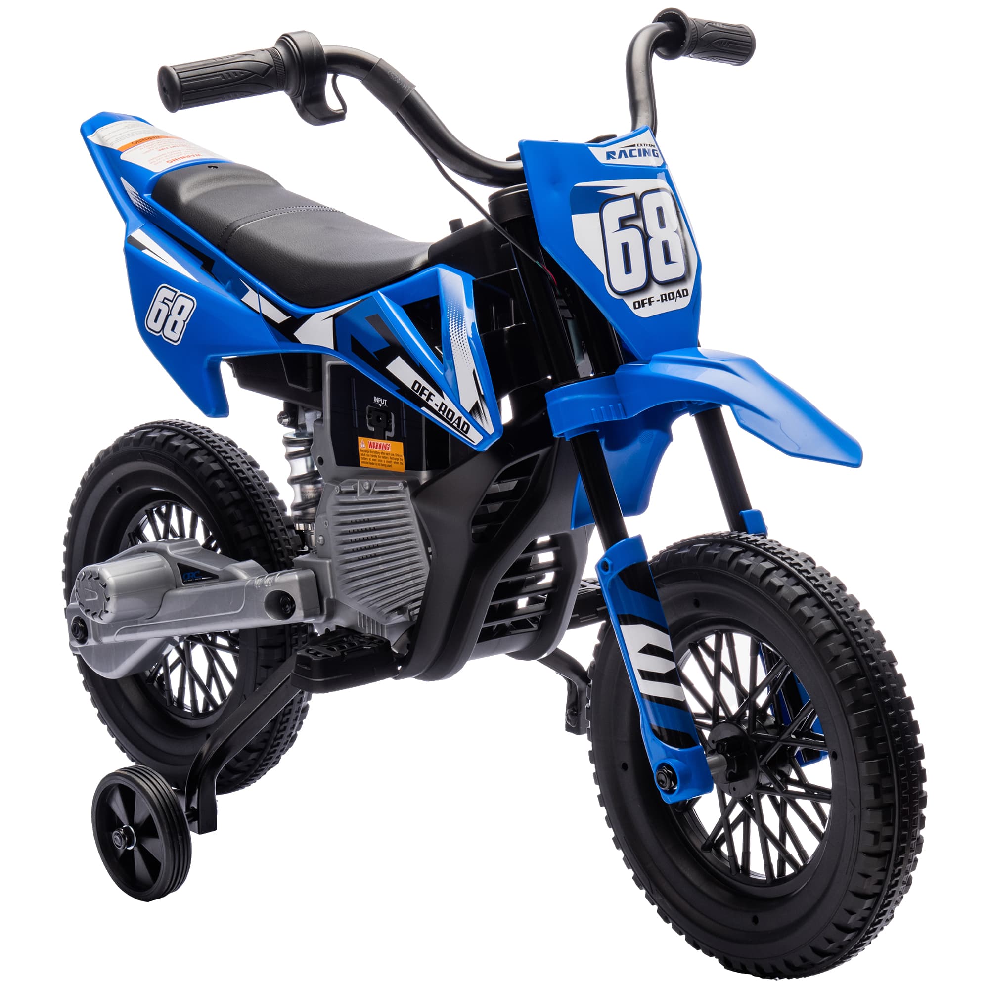 AIYAPLAY Moto électrique pour enfant moto cross pour enfants de 3 à 6 ans 2 moteurs 12V vitesse max. 5 km/h 107x56x70cm bleu