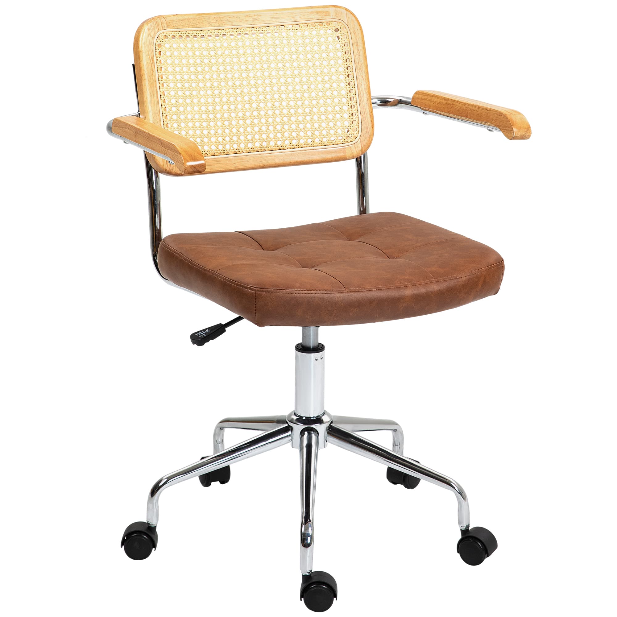 HOMCOM Chaise de bureau fauteuil de bureau fonction basculante hauteur réglable assise pivotante 60l x 55,5P x 82-90H cm marron