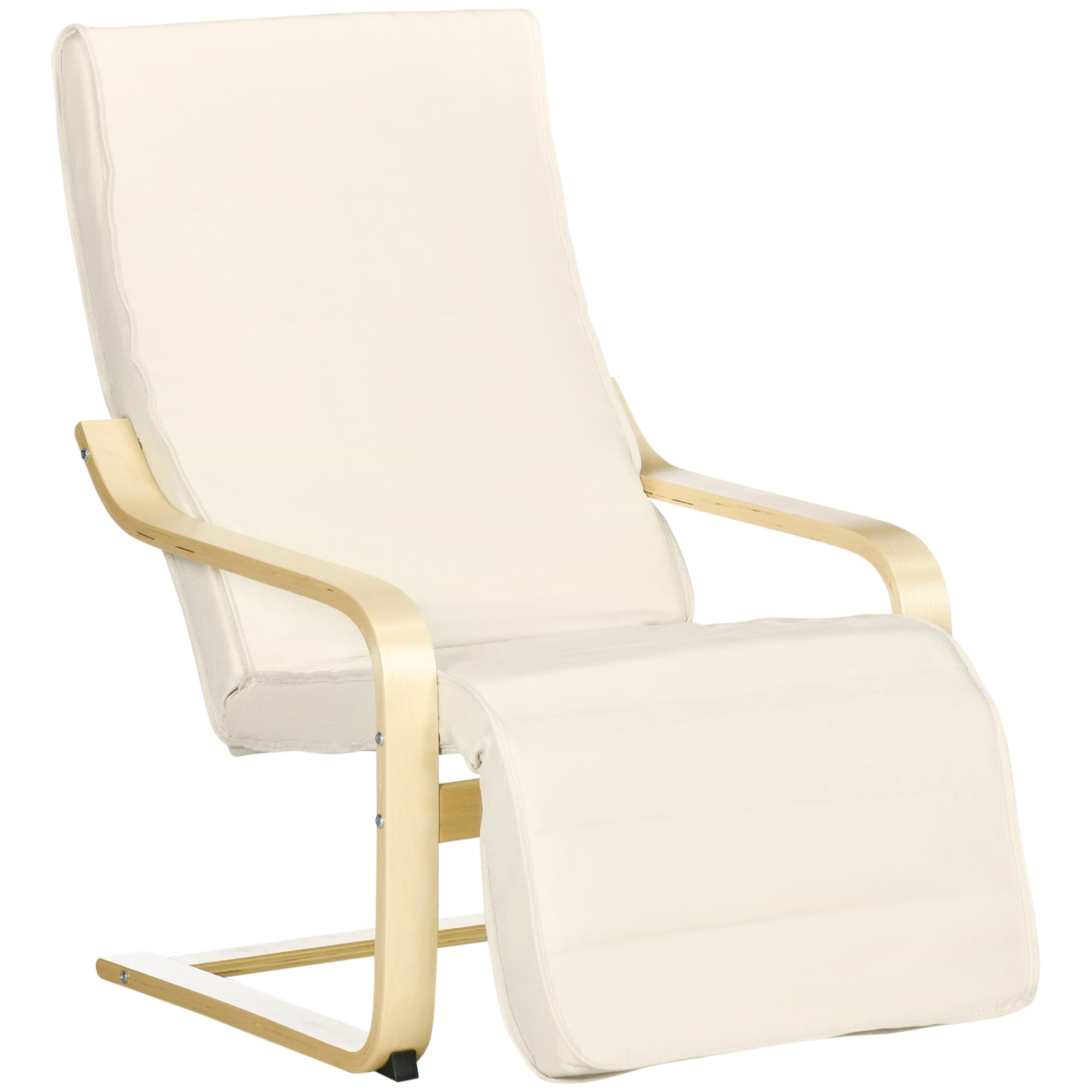 HOMCOM Fauteuil Relax Confort et Relaxation avec Repose-Pied réglable déhoussable 94 x 66,5 x 100 cm cm Bois Massif Crème