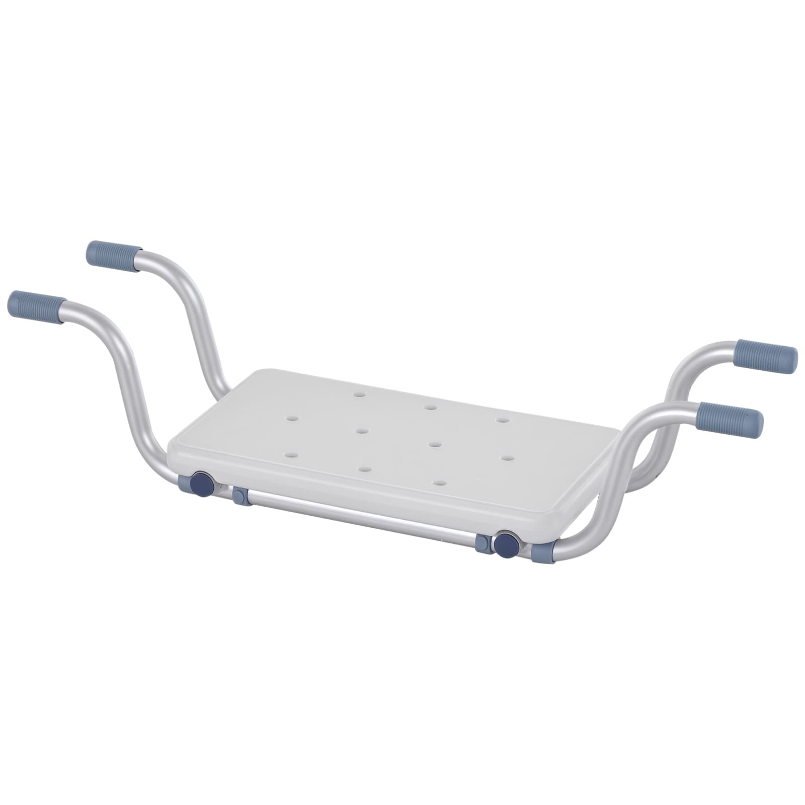 HOMCOM Siège de bain suspendu réglable dim. 71-81L x 22l x 18H cm alu. HDPE blanc