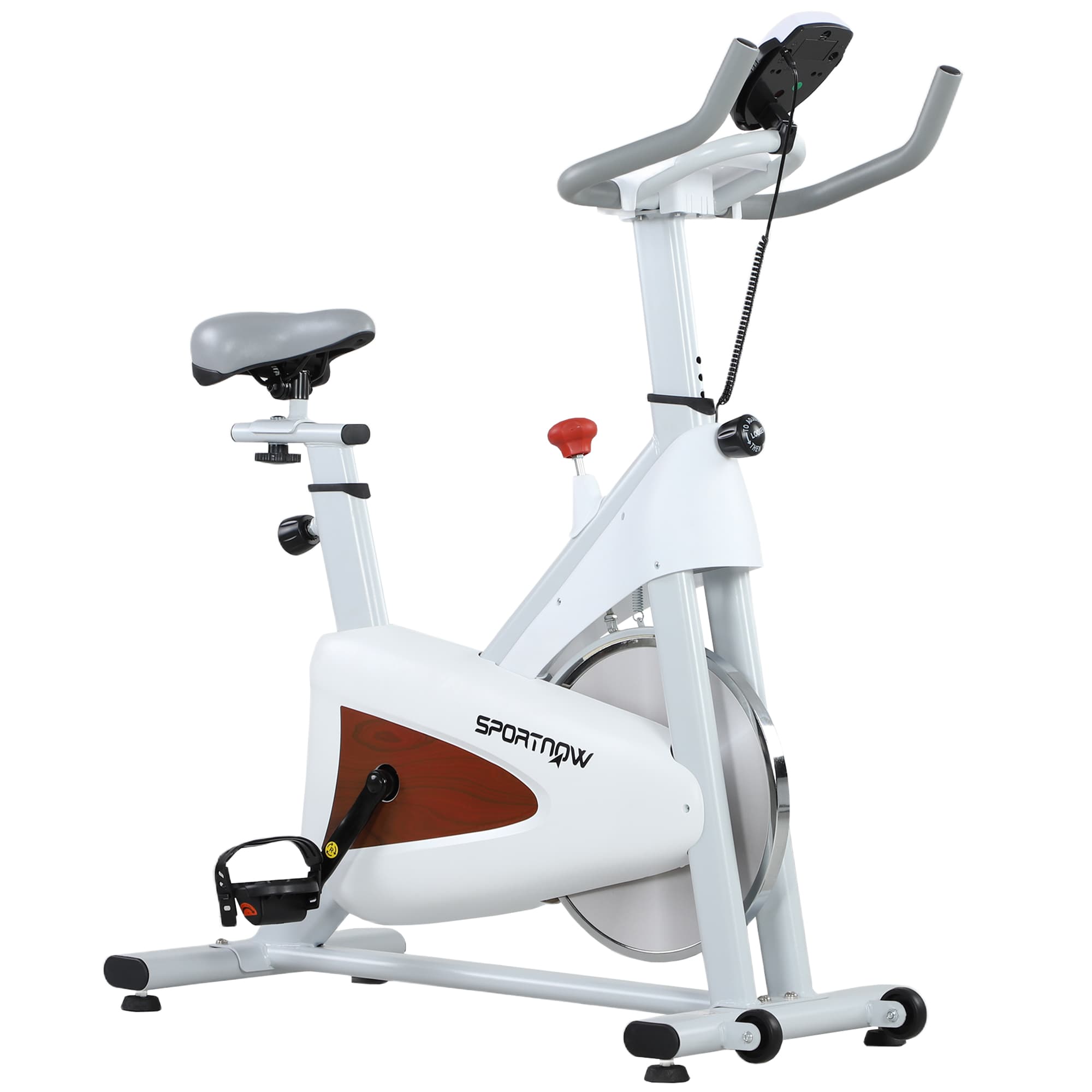 SPORTNOW Vélo d'appartement silencieux avec selle et résistance réglables, moniteur LCD, support de tablette, blanc