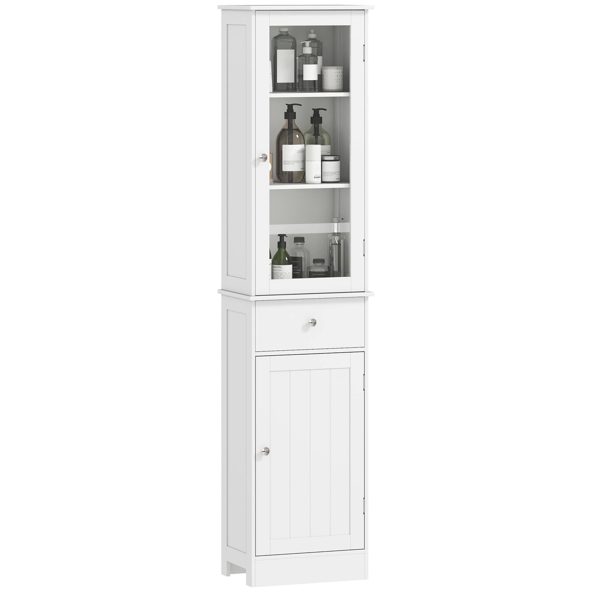 kleankin Meuble Colonne de Salle de Bain Placard Porte Acrylique 2 étagères Placard Porte 1 étagère tiroir MDF Blanc Aosom France