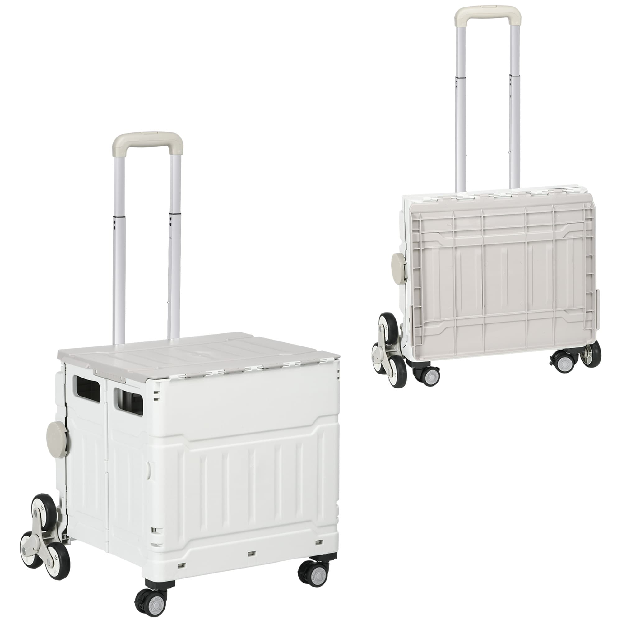 HOMCOM Chariot de courses pliable caddie de courses avec poignée télescopique réglable et couvercle charge max. 80 kg, blanc