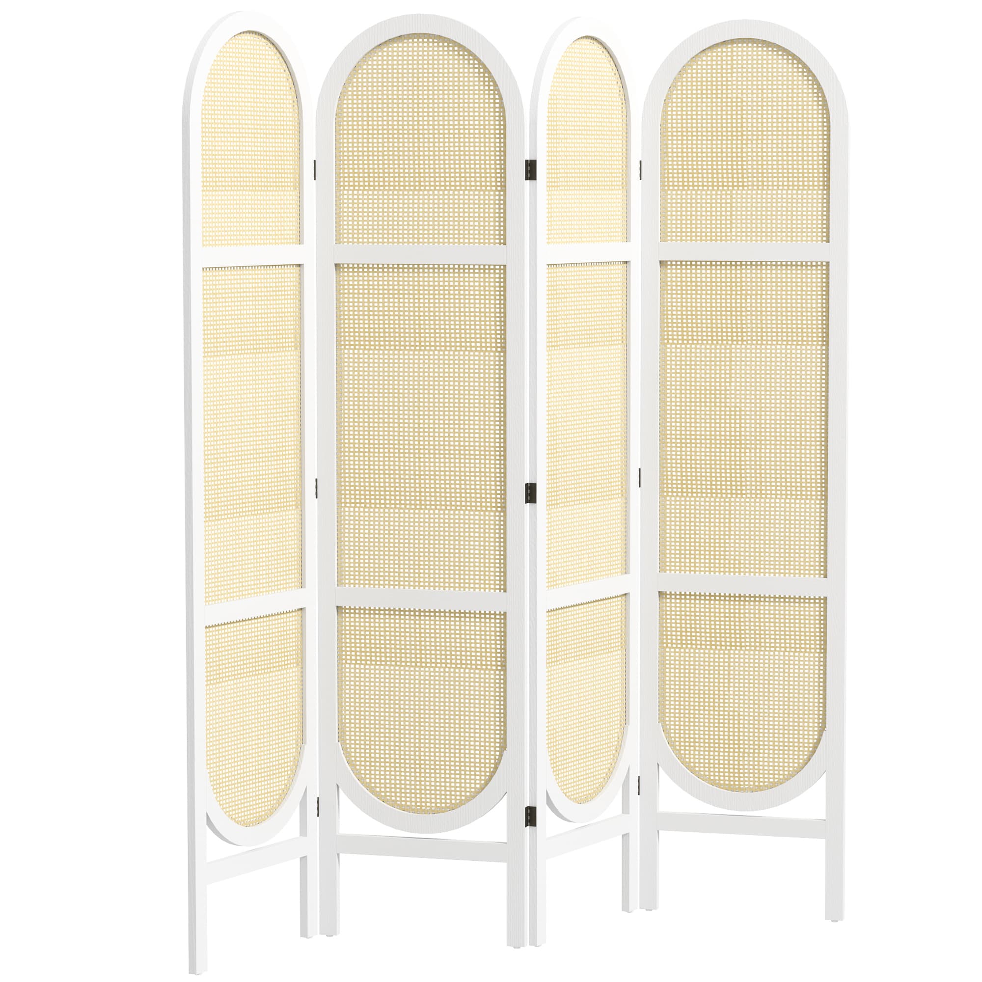 HOMCOM Paravent interieur en bois 4 panneaux 170 x 160 cm pliable et portable, motif tissé à la main, blanc