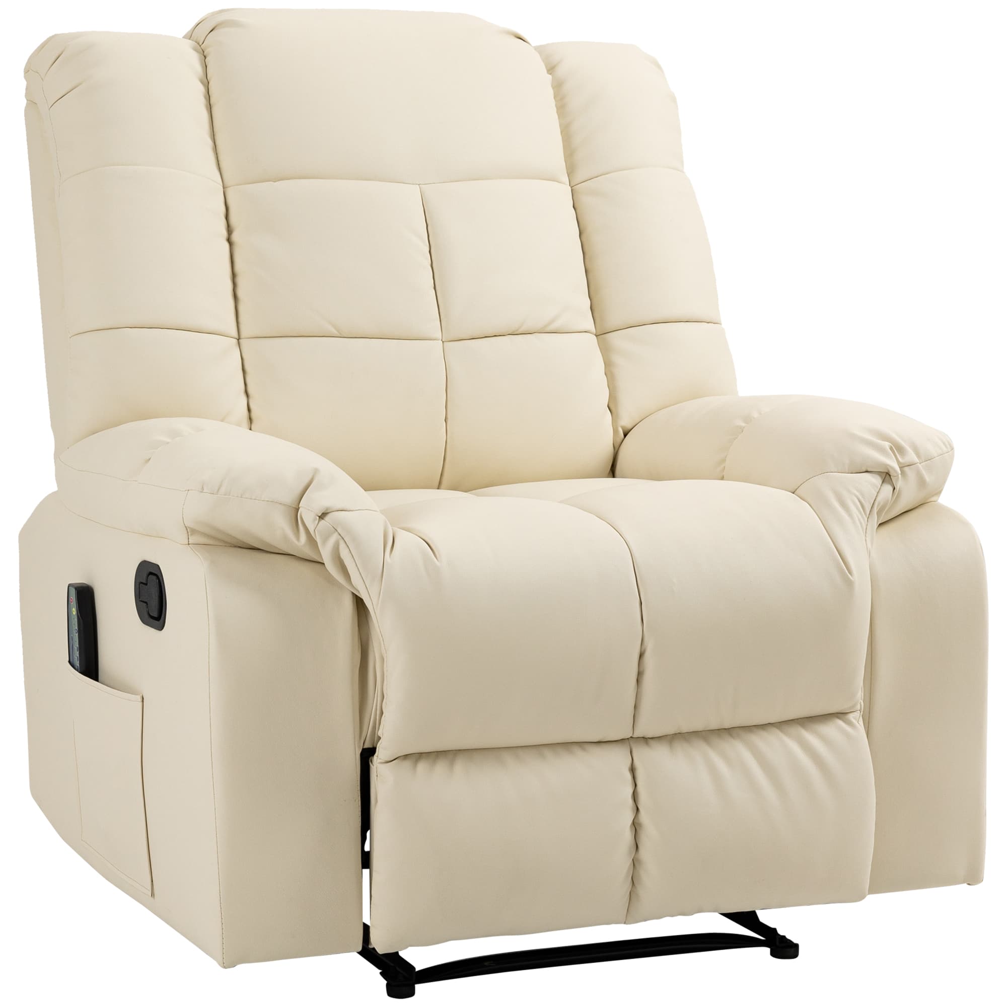HOMCOM Fauteuil Massant et Relaxant, Dossier Inclinable, Repose-pied, Revêtement Synthétique, Confrot pour Salon & TV, Blanc Crème Aosom France