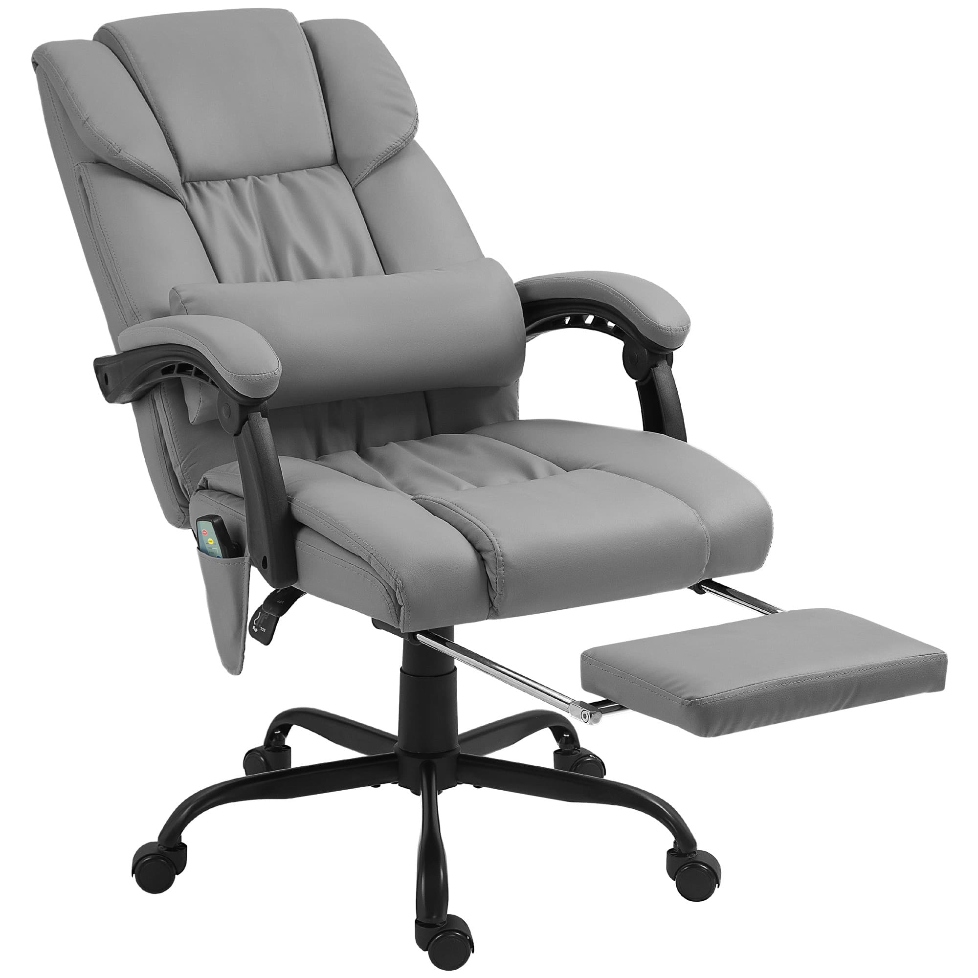 Vinsetto Fauteuil de bureau massant avec repose-pied, hauteur réglable, dossier inclinable, télécommande filaire, pivotant à 360°