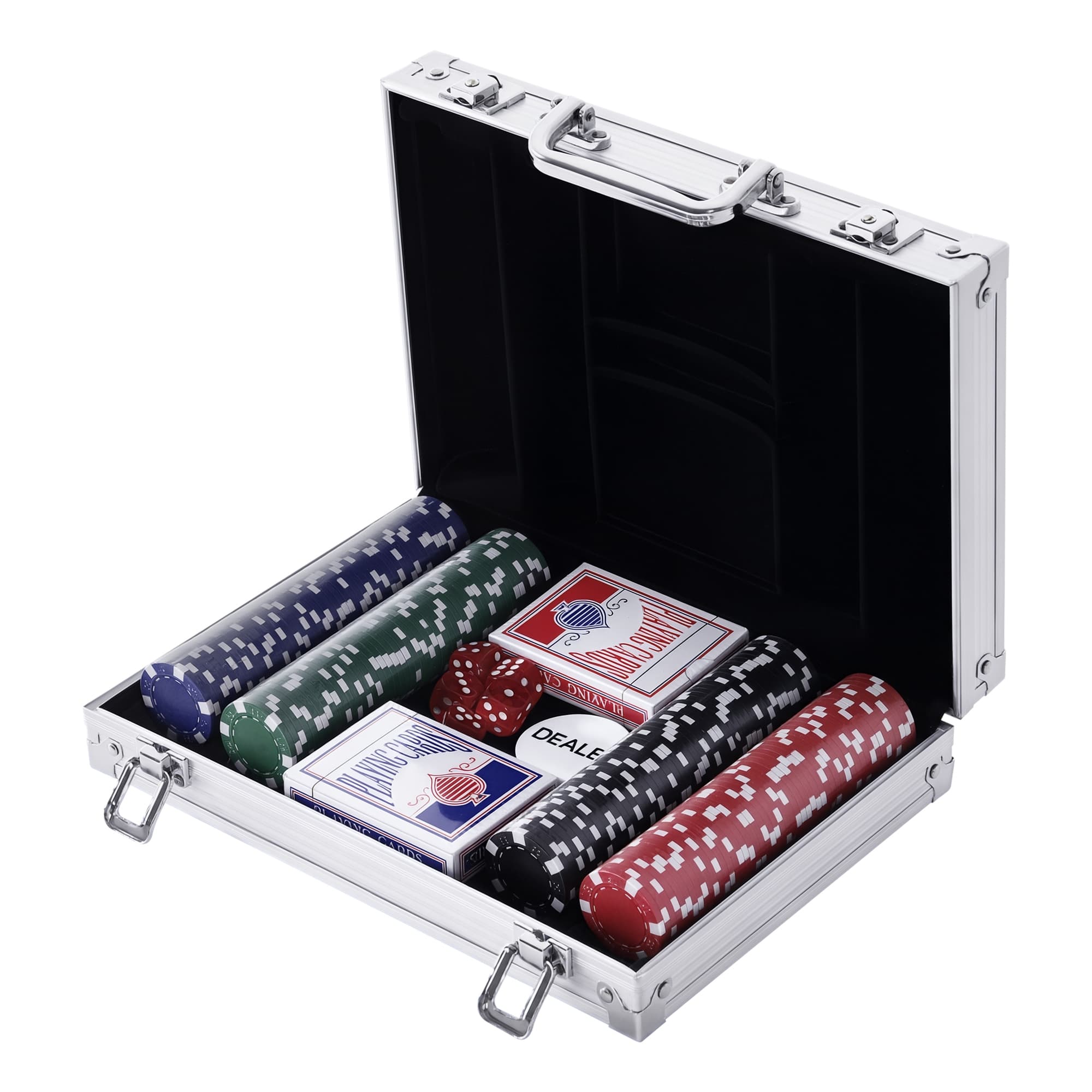 Homcom Malette pro poker coffret complet 30L x 21l x 6,5H cm 200 jetons 2 jeux de cartes 2 clés aluminium aosom france