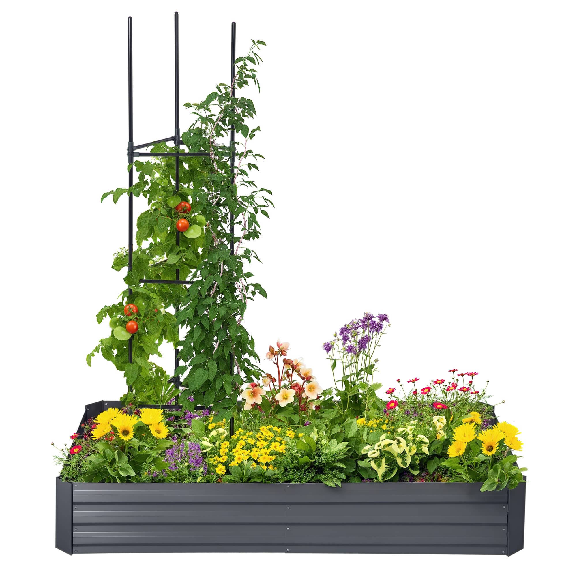 Outsunny Carré potager jardinière rectangulaire en métal avec tuteurs pour tomates et plantes grimpantes 180 x 90 x 29,5 cm Aosom France