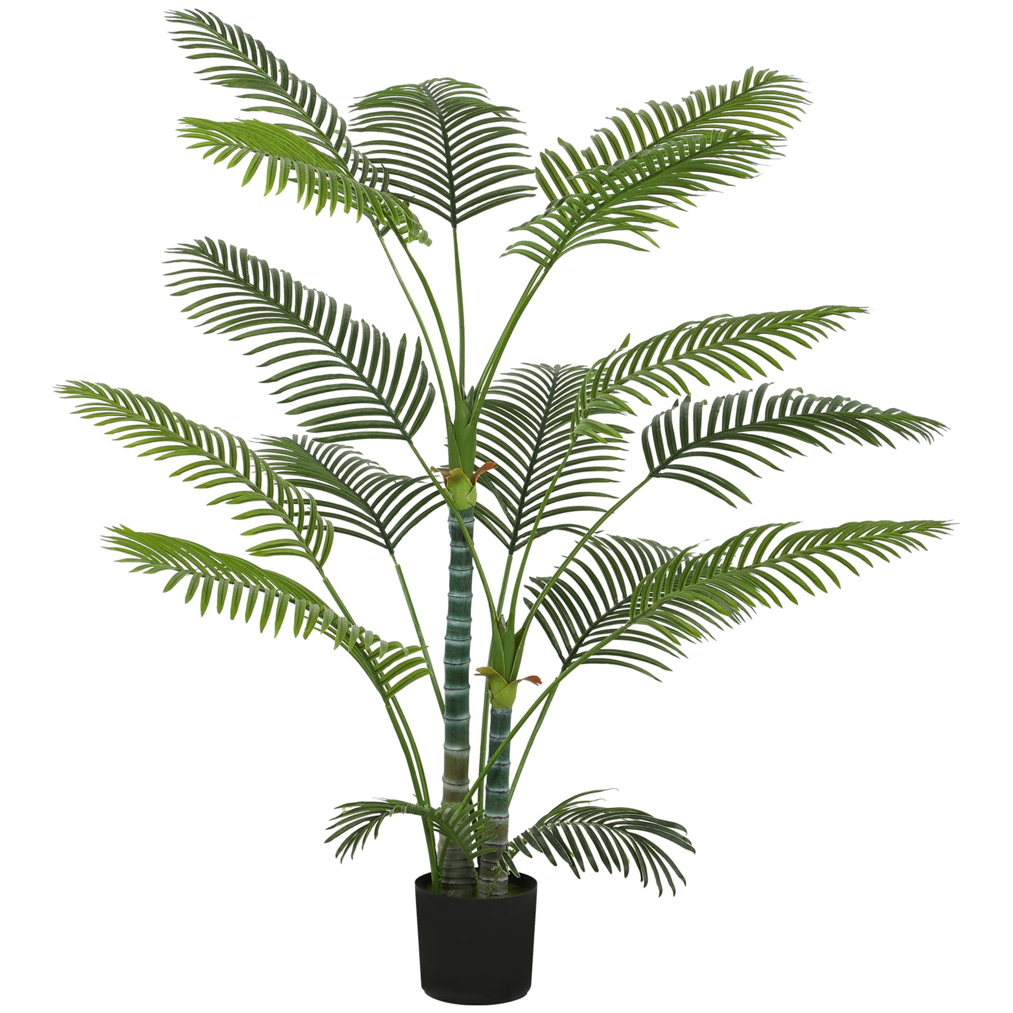 HOMCOM Palmier Artificiel avec 16 Feuilles en Plastique, Plante Artificielle résistante aux UV avec Pot en Plastique, pour intérieur et extérieur, Vert