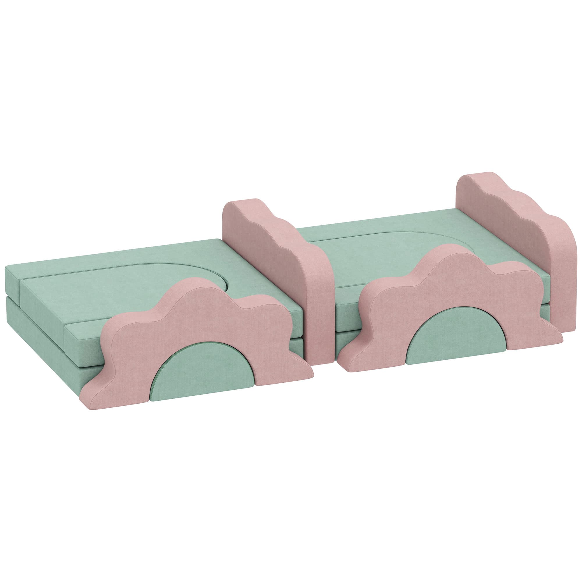 AIYAPLAY Ensemble de 12 blocs en mousse pour l'escalade, la construction, le rampement, les tapis de jeu intérieur avec housse en cordon, Vert + Rose