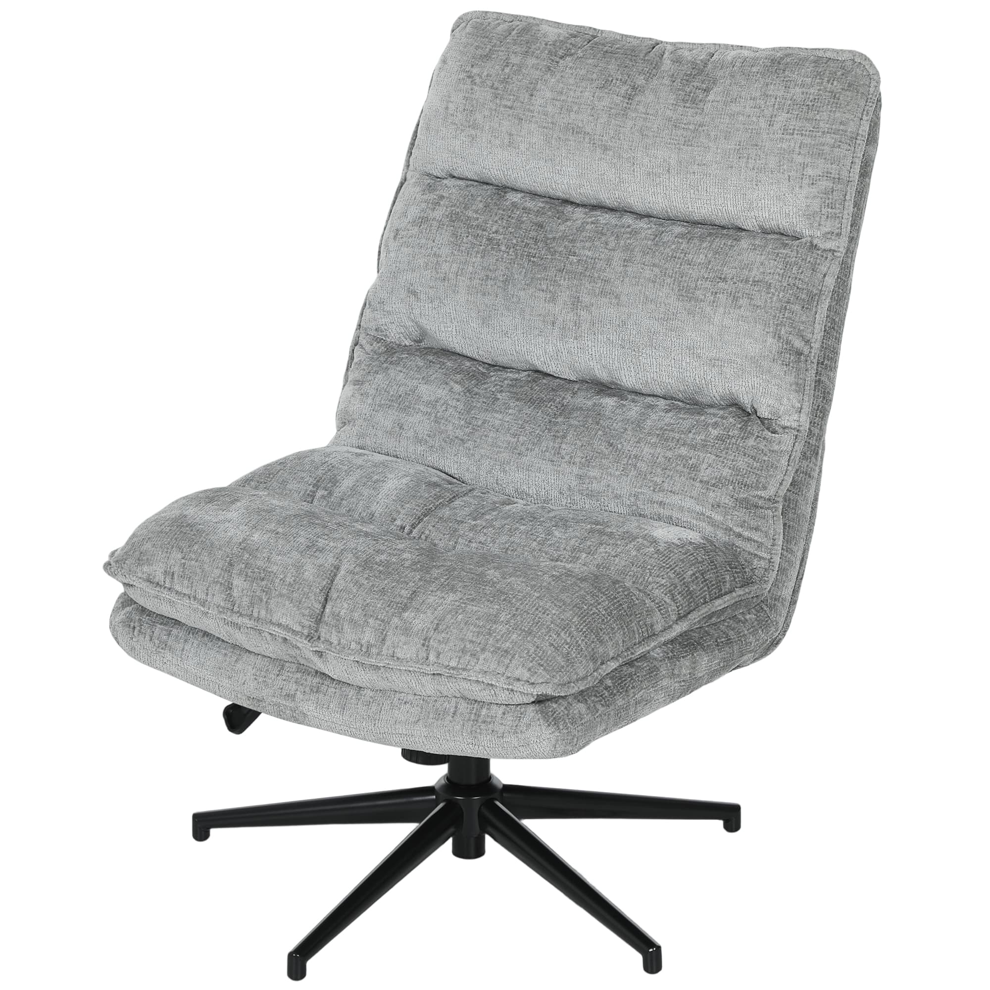 HOMCOM Chaise pivotante sans accoudoirs, chaise de bureau rembourrée avec revêtement en tissu doux, réglable en hauteur, pieds en acier, Gris
