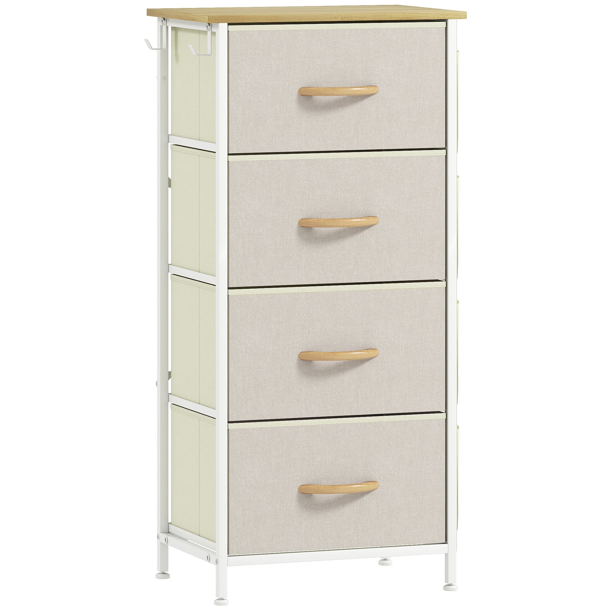 HOMCOM Commode 4 tiroirs en tissu, meuble de rangement avec 4 poches, 2 crochets, structure en acier, 45 x 30 x 94,5 cm, beige