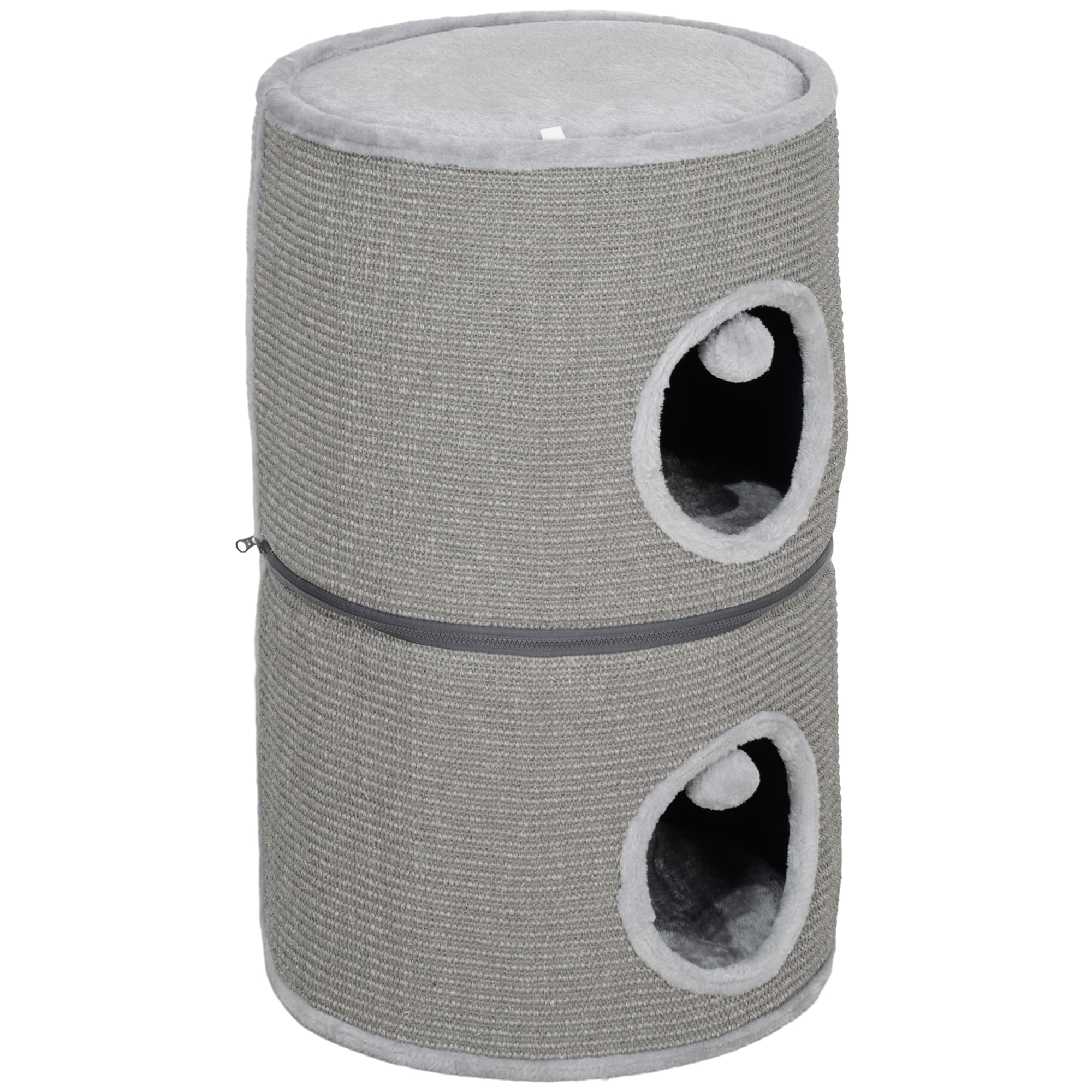 PawHut Tour pour chat modulable tonneau griffoir chat avec fermeture éclair séparable 3 niveaux deux balles Ø 42 x 69H cm gris