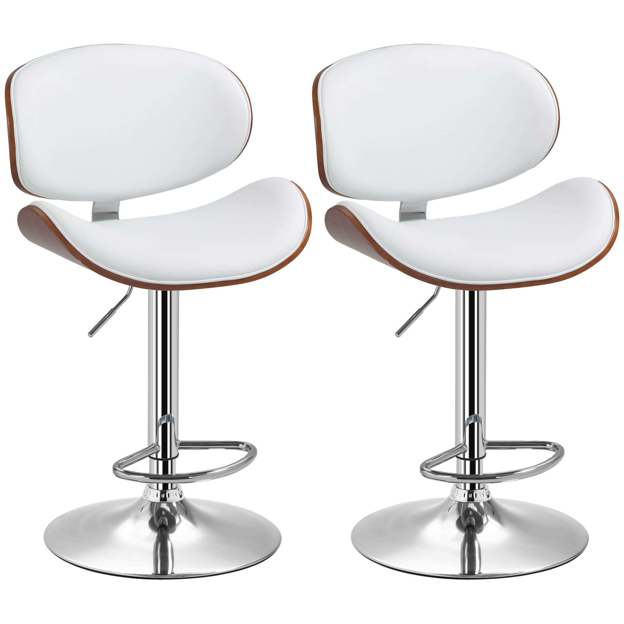 HOMCOM Lot de 2 tabourets de bar réglable Tabouret de bar blanc revêtement synthétique 53x52x92-112 cm Aosom France